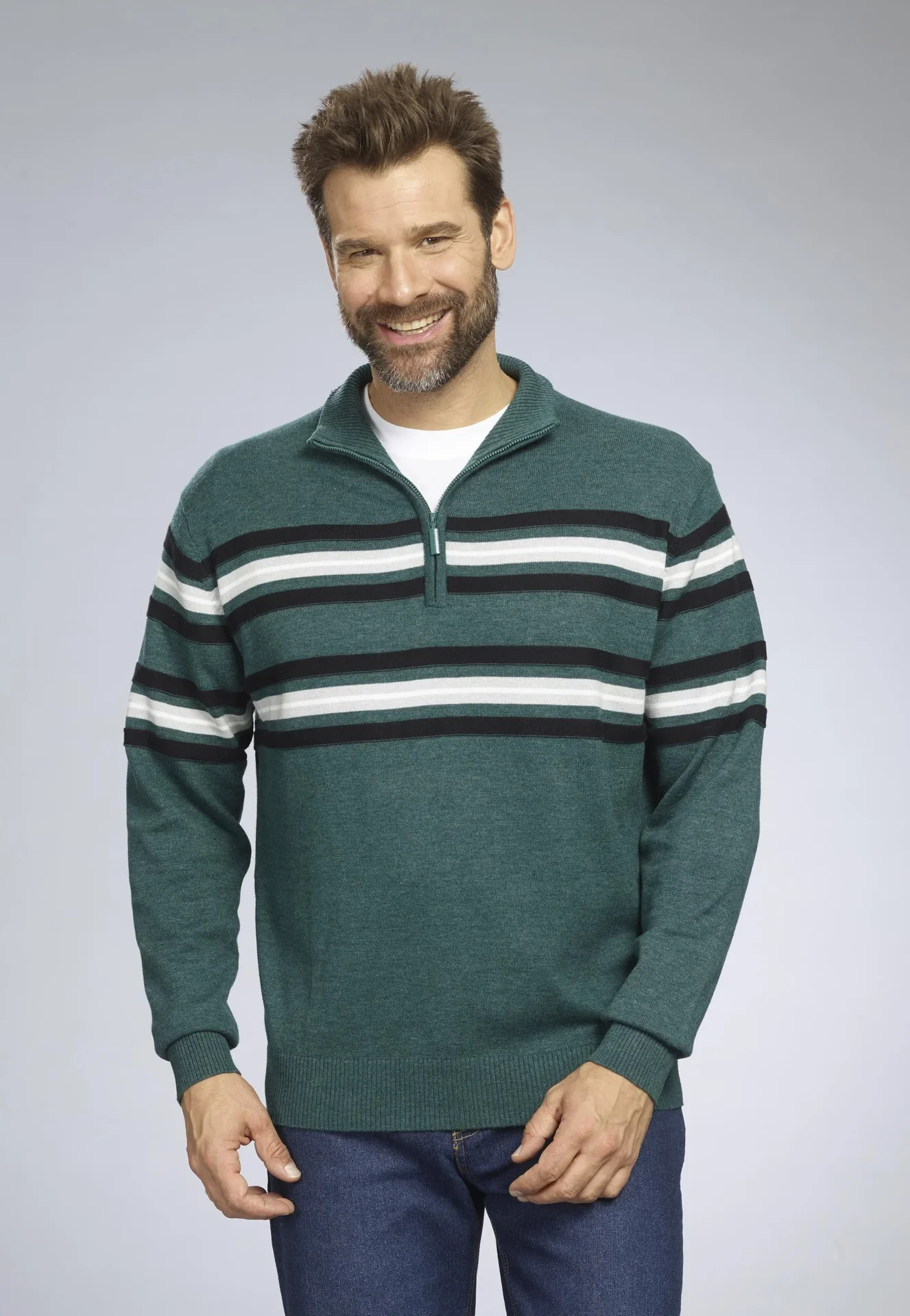 Pullover mit Streifen, Farbe grün, Gr.M - 4