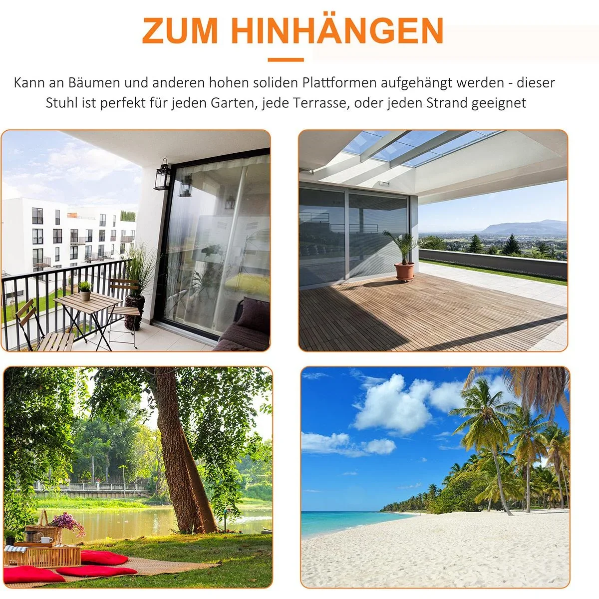 Hängesessel mit zwei zusätzlichen Sitzkissen Bunt gestreift - 4