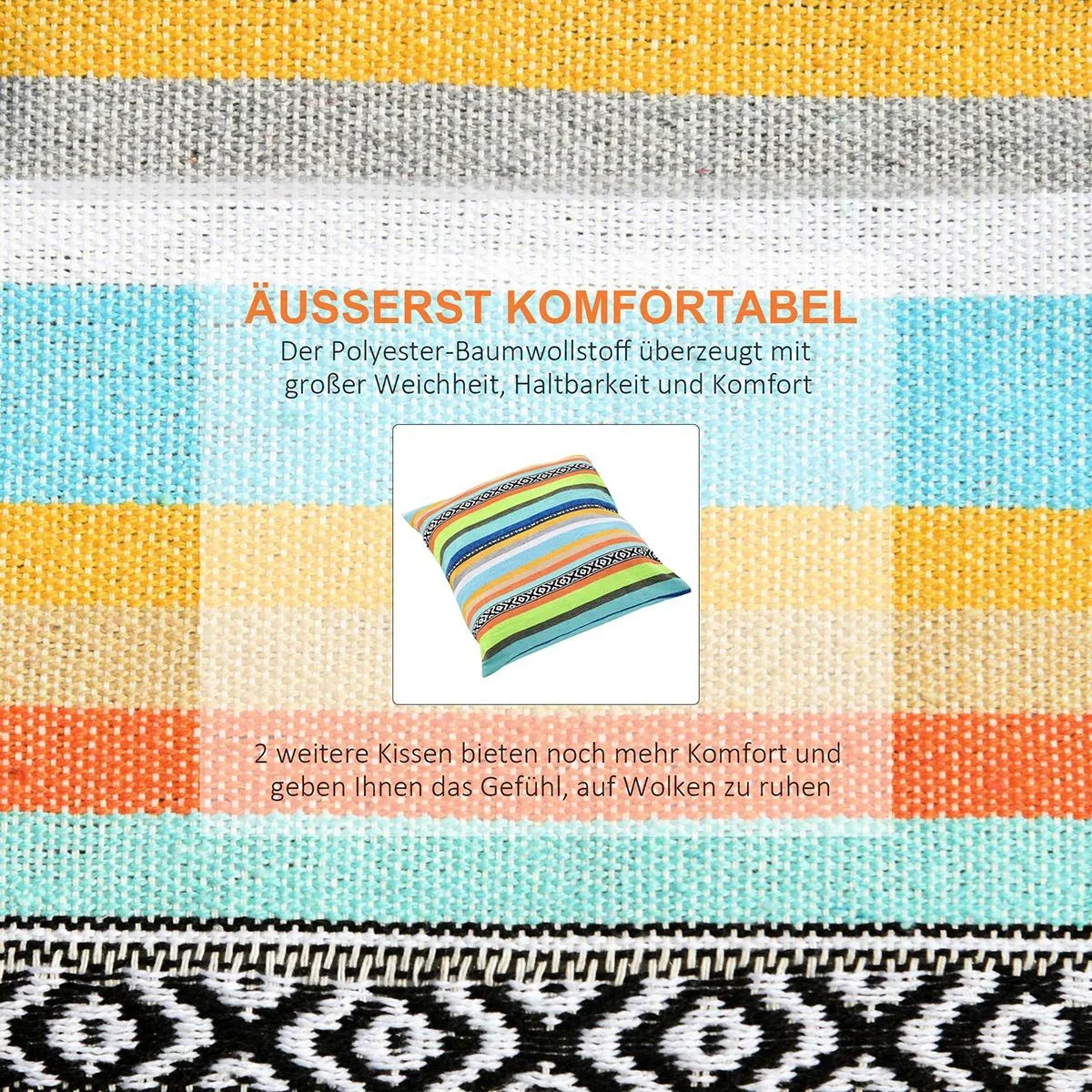 Hängesessel mit zwei zusätzlichen Sitzkissen Bunt gestreift - 5