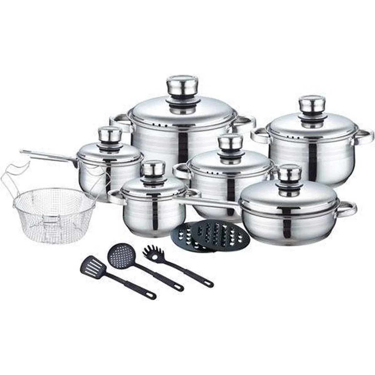 18-teiliges Kochset aus Edelstahl mit Metall-Thermometerdeckeln - 0