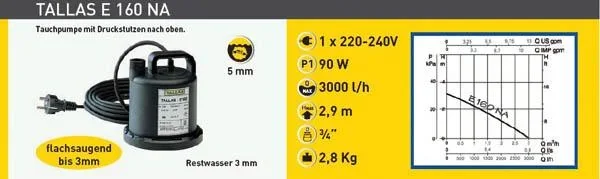 Flachsauger-Tauchpumpe E 160 NA, flachsaugend bis 3 mm, 80 Watt - 1
