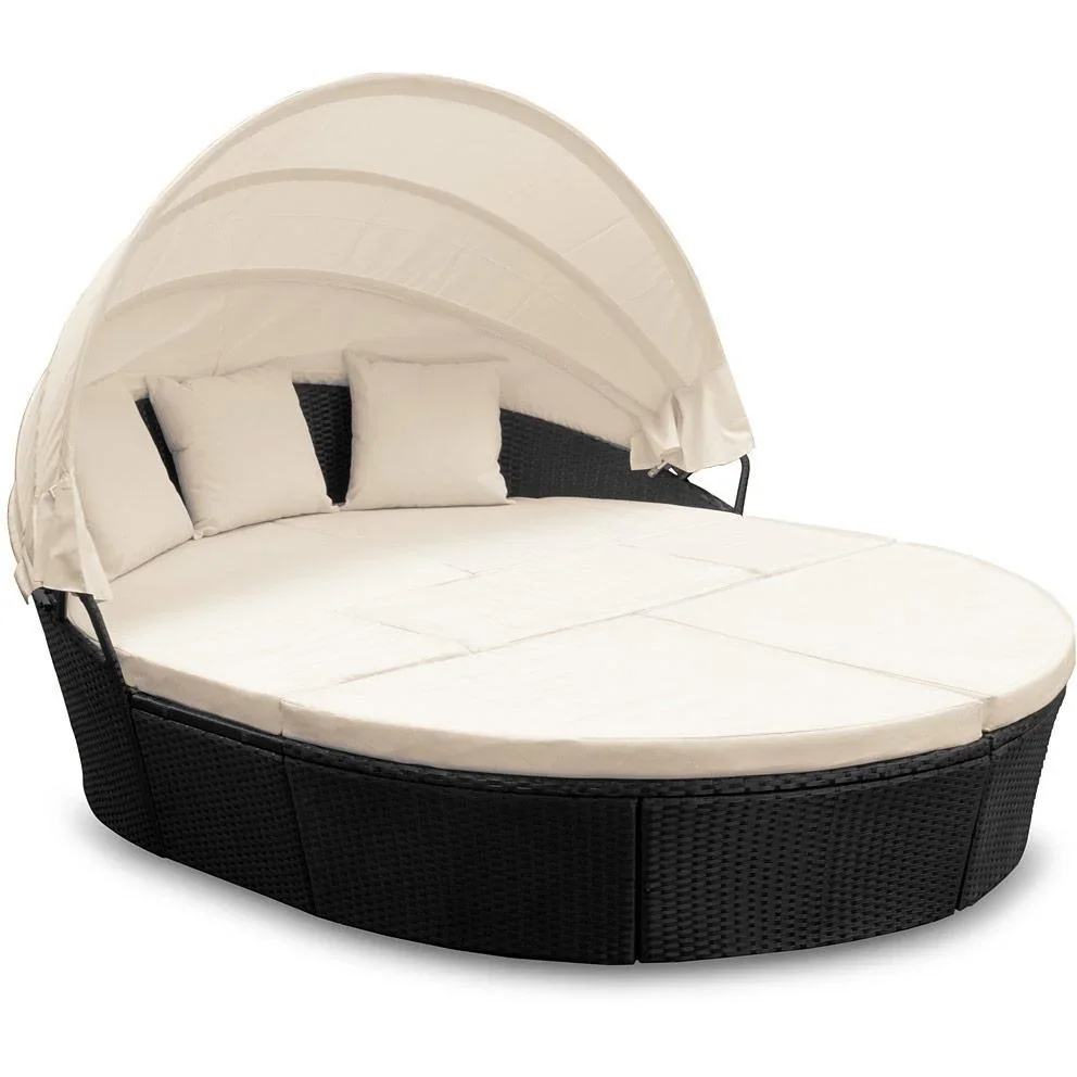 Polyrattan-Sonneninsel oval 226cm schwarz mit Sonnendach - 5