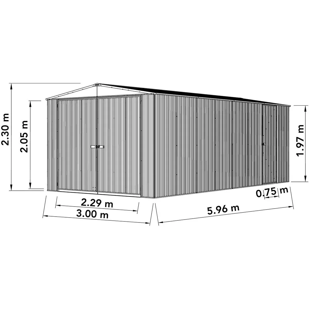 Absco Highlander MN3060HK Metallgarage - 596x300x230 cm - 0