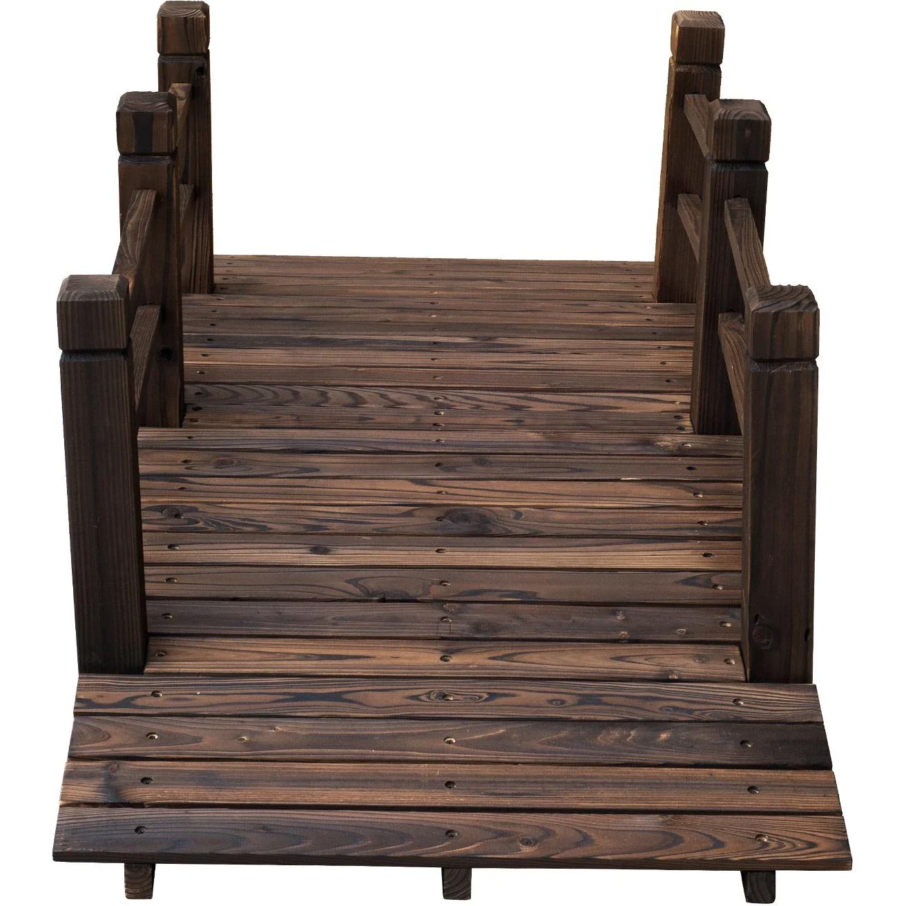 Gartenbrücke Holzbrücke Holzsteg Teichbrücke Zierbrücke mit Geländer bis 180 kg Tannenholz Dunkelbraun 152,5 x 67 x 48 c - 0