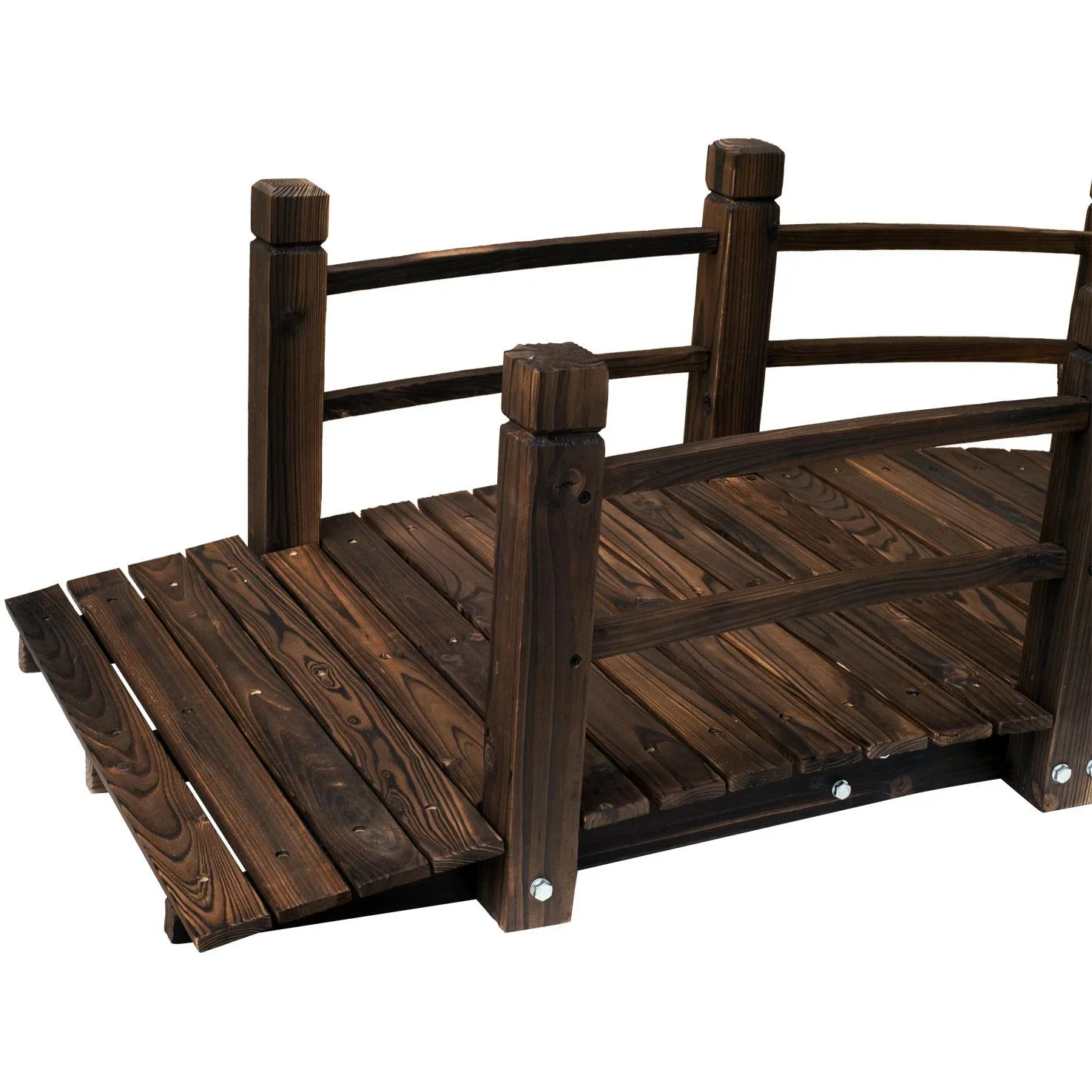 Gartenbrücke Holzbrücke Holzsteg Teichbrücke Zierbrücke mit Geländer bis 180 kg Tannenholz Dunkelbraun 152,5 x 67 x 48 c - 1