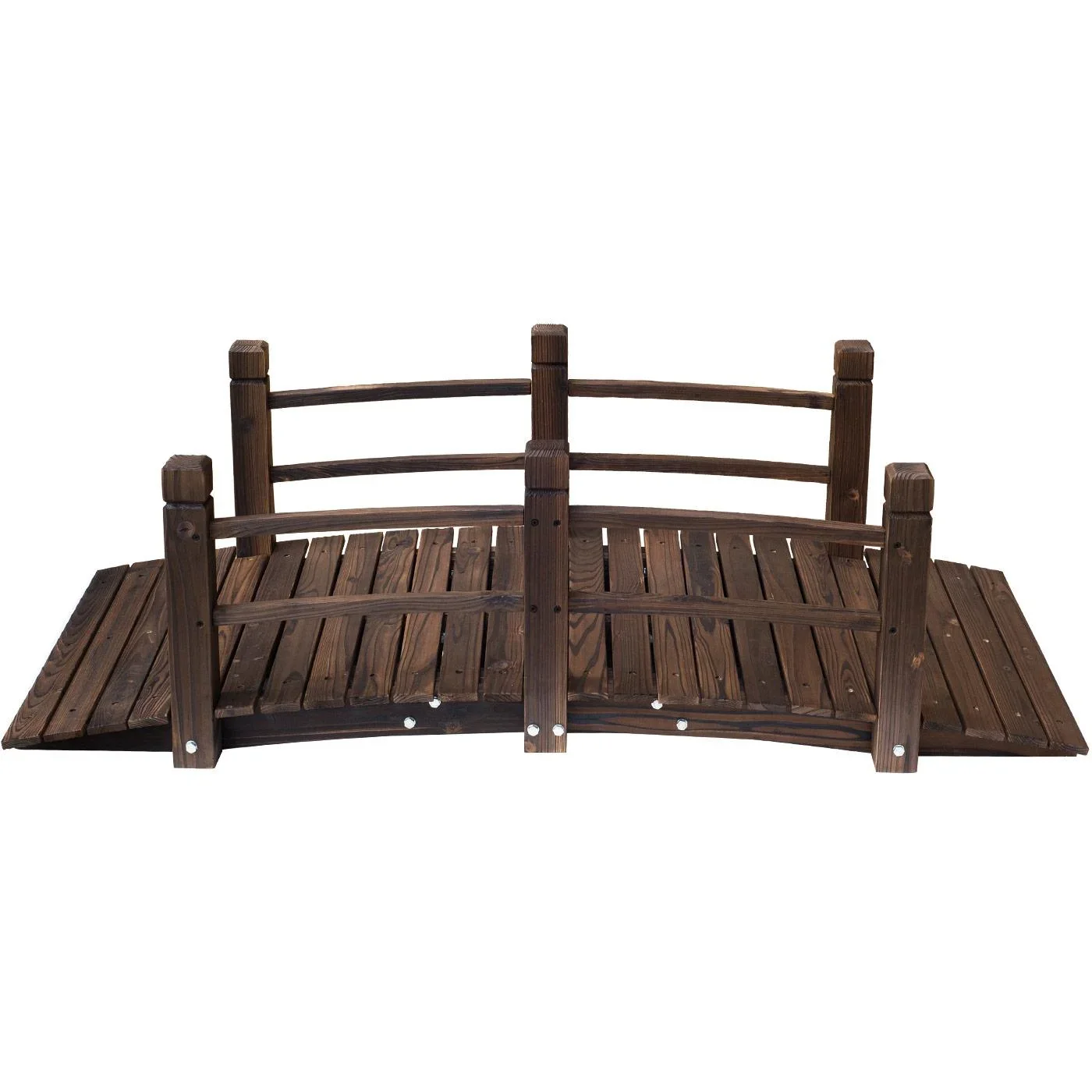 Gartenbrücke Holzbrücke Holzsteg Teichbrücke Zierbrücke mit Geländer bis 180 kg Tannenholz Dunkelbraun 152,5 x 67 x 48 c - 2