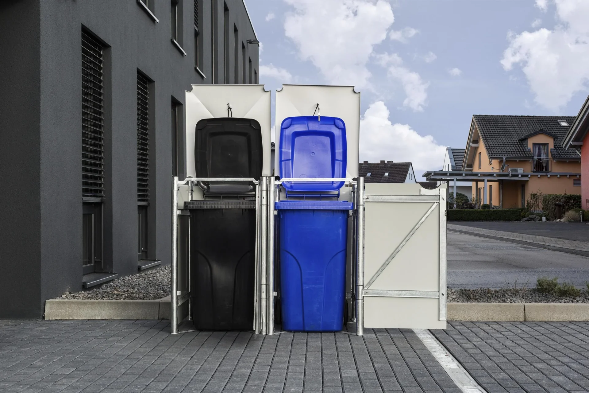 Mülltonnenbox 240 Liter, Kunststoff, Schwarz, mit Verbinder, 2er - 0