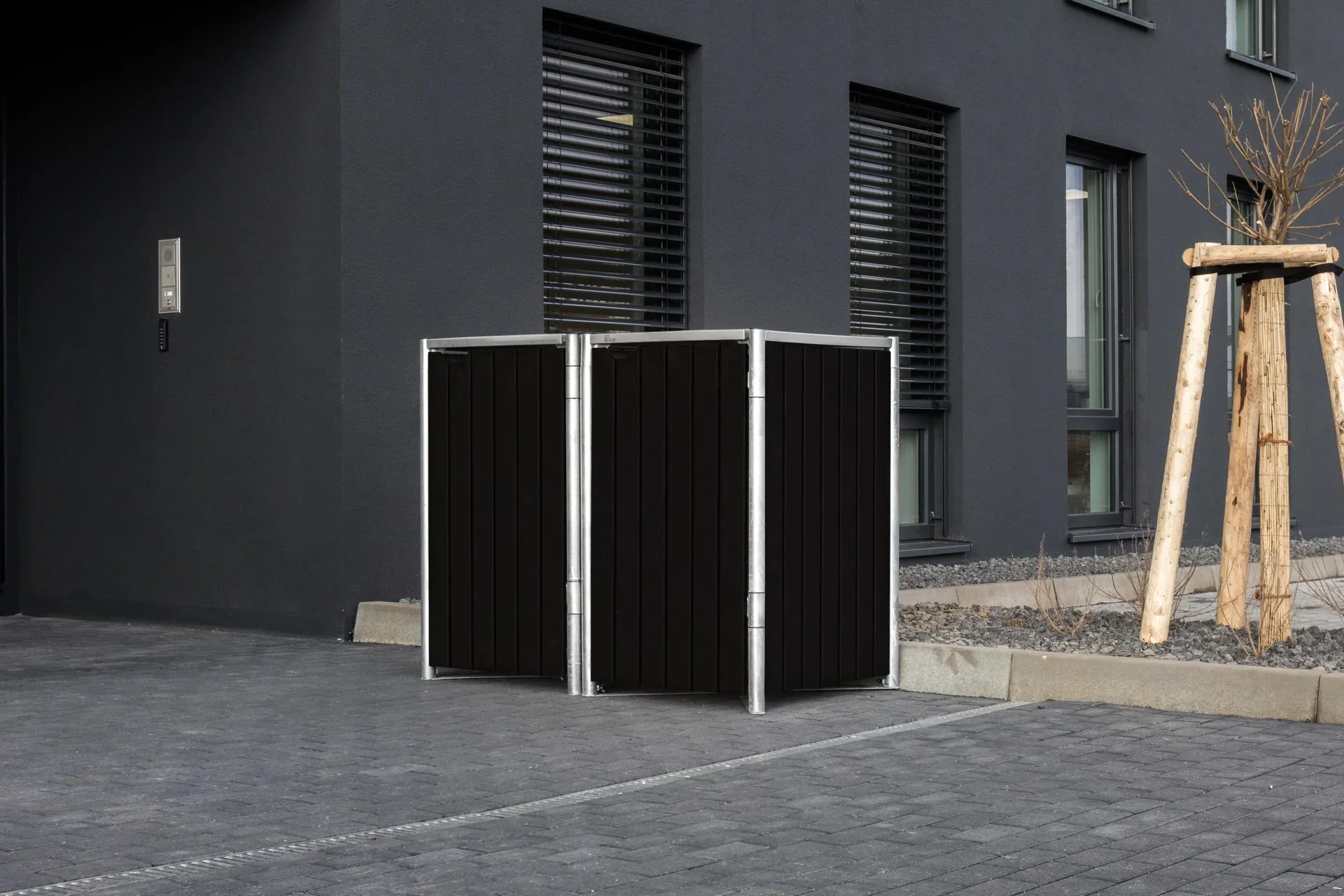 Mülltonnenbox 240 Liter, Kunststoff, Schwarz, mit Verbinder, 2er - 1