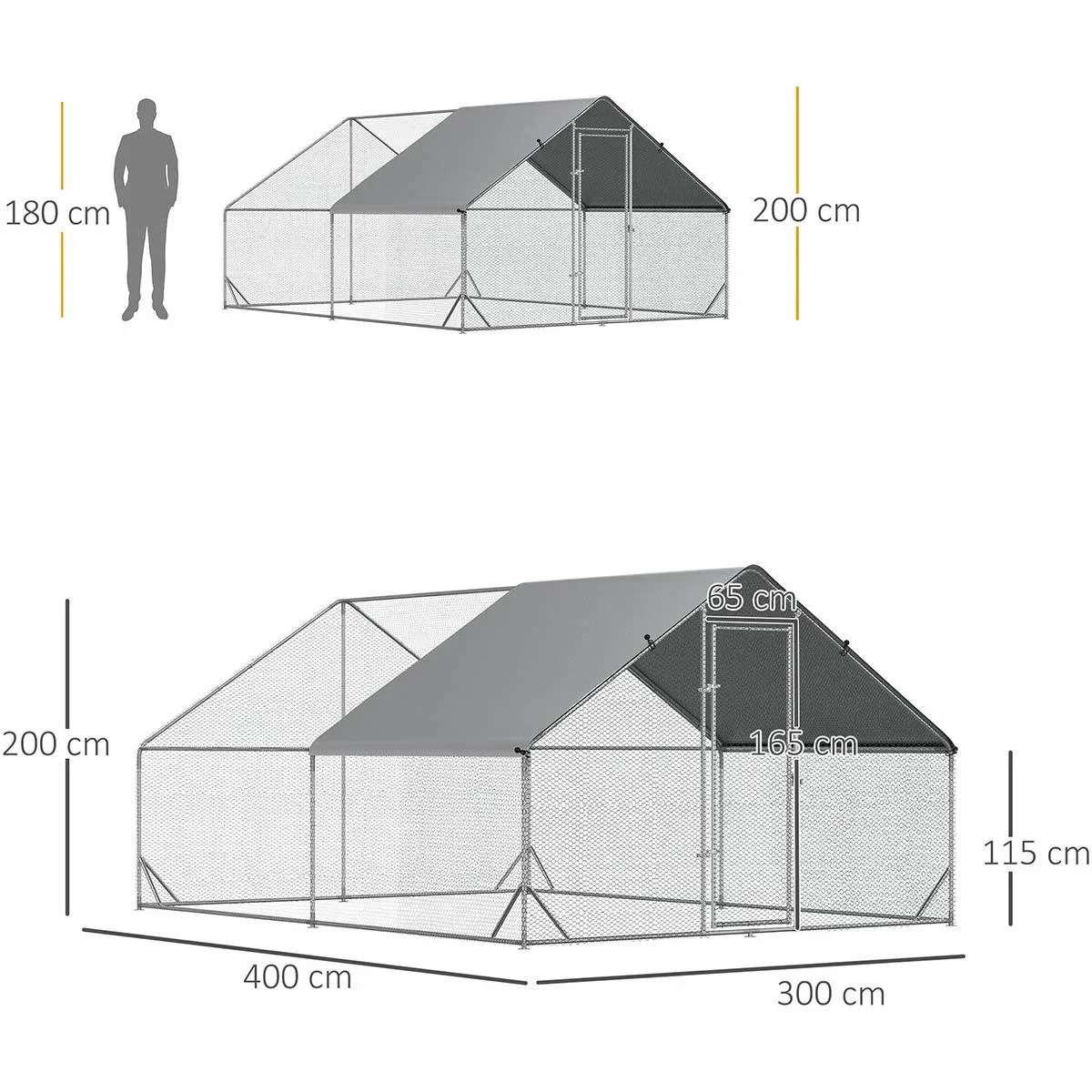 XXL-Hühnerauslauf - mit Schattenspender - Stahl verzinkt - 3 x 4 x 2 m - 1