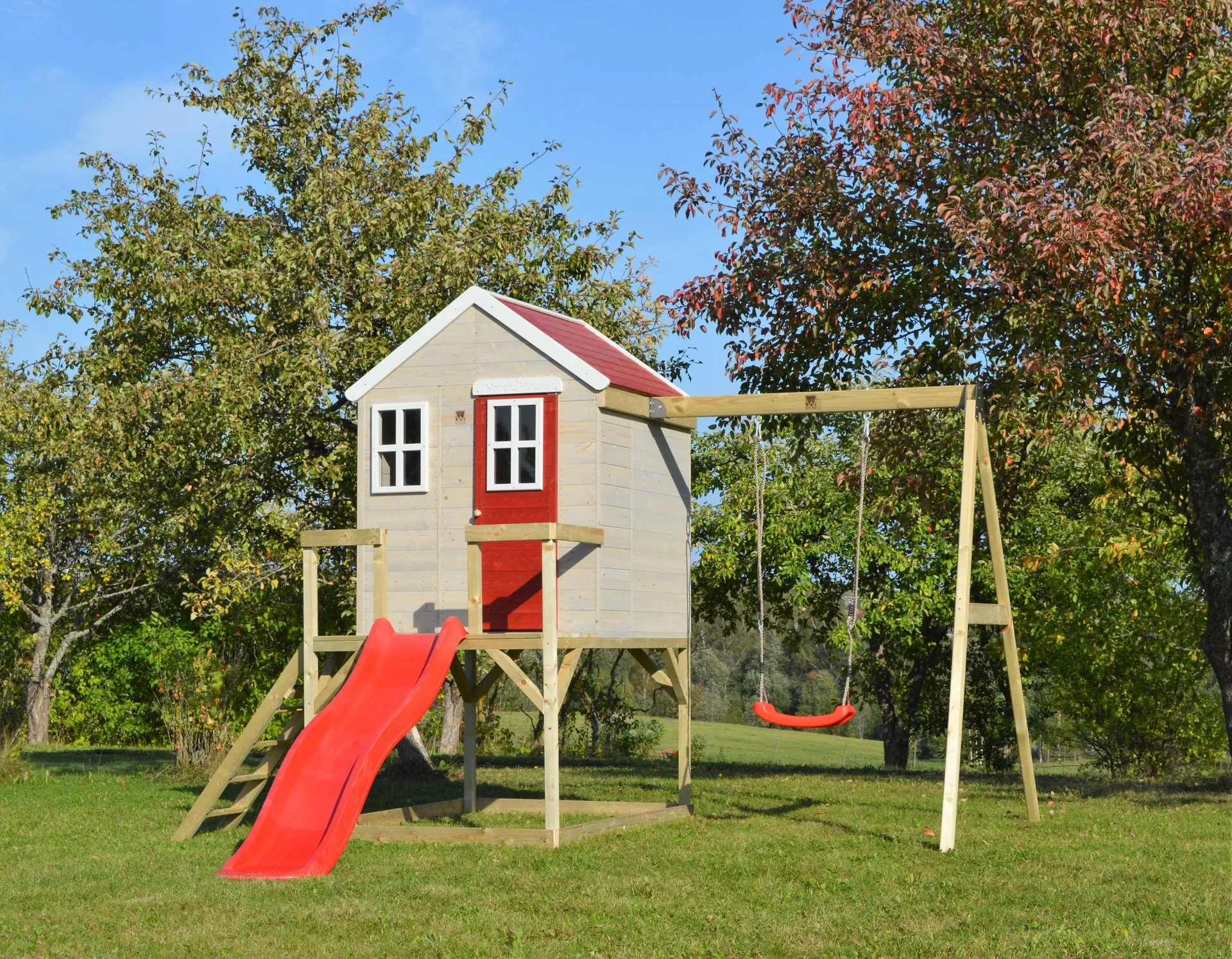 Holz Spielhaus Elefant rot-weiss, 350x330x242 cm - 5