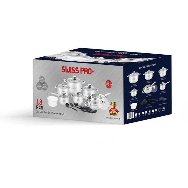 Topf- und Pfannenset - 18 Teile - Inklusive Untersetzer, Deckel und Utensilien - Silber - 1