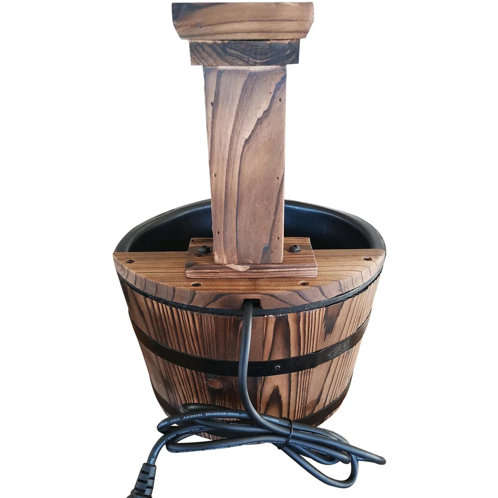 Gartenbrunnen Zierbrunnen Springbrunnen Fassbrunnen Wasserfall Holzfass Dunkelbraun ?27 x 37 cm - 0