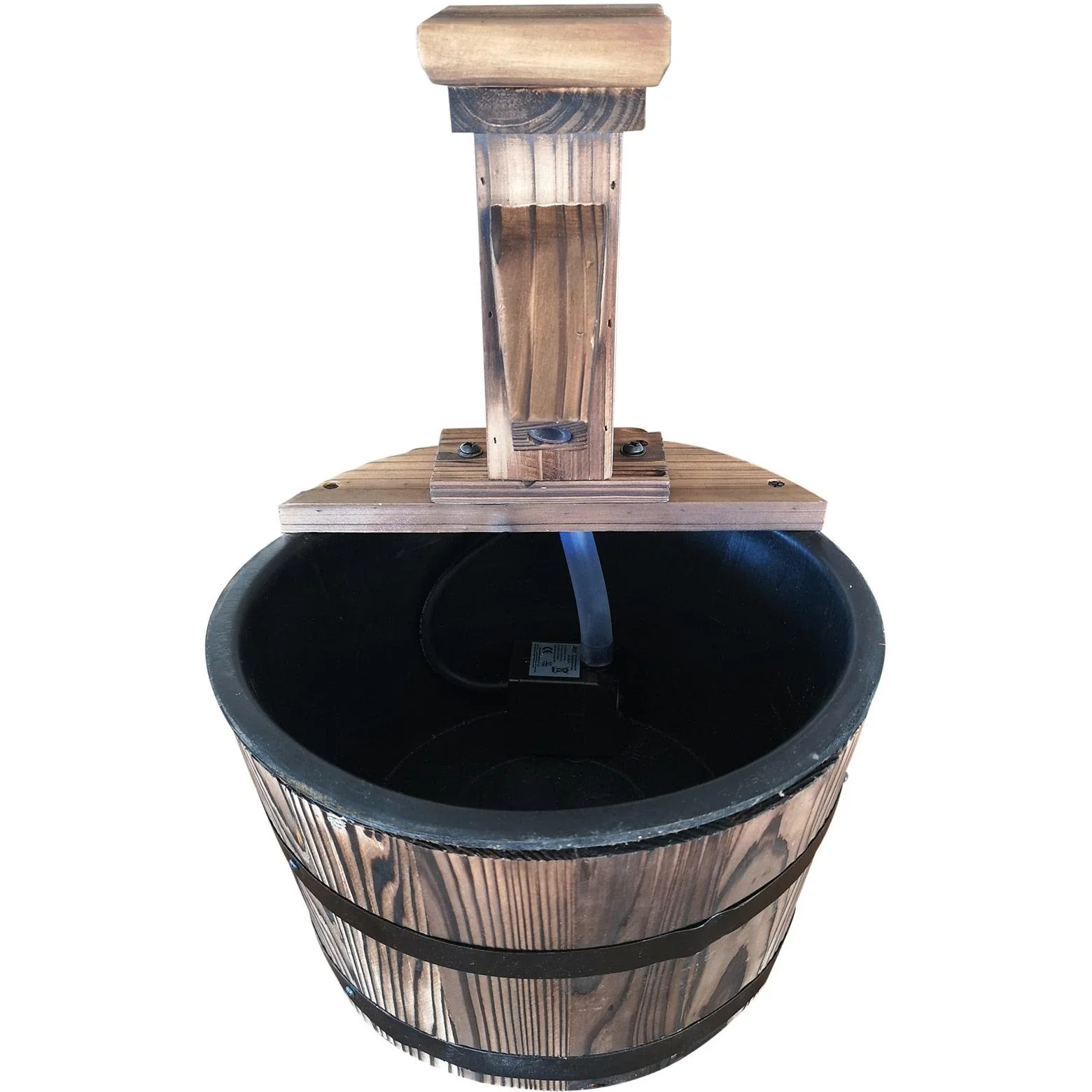 Gartenbrunnen Zierbrunnen Springbrunnen Fassbrunnen Wasserfall Holzfass Dunkelbraun ?27 x 37 cm - 2