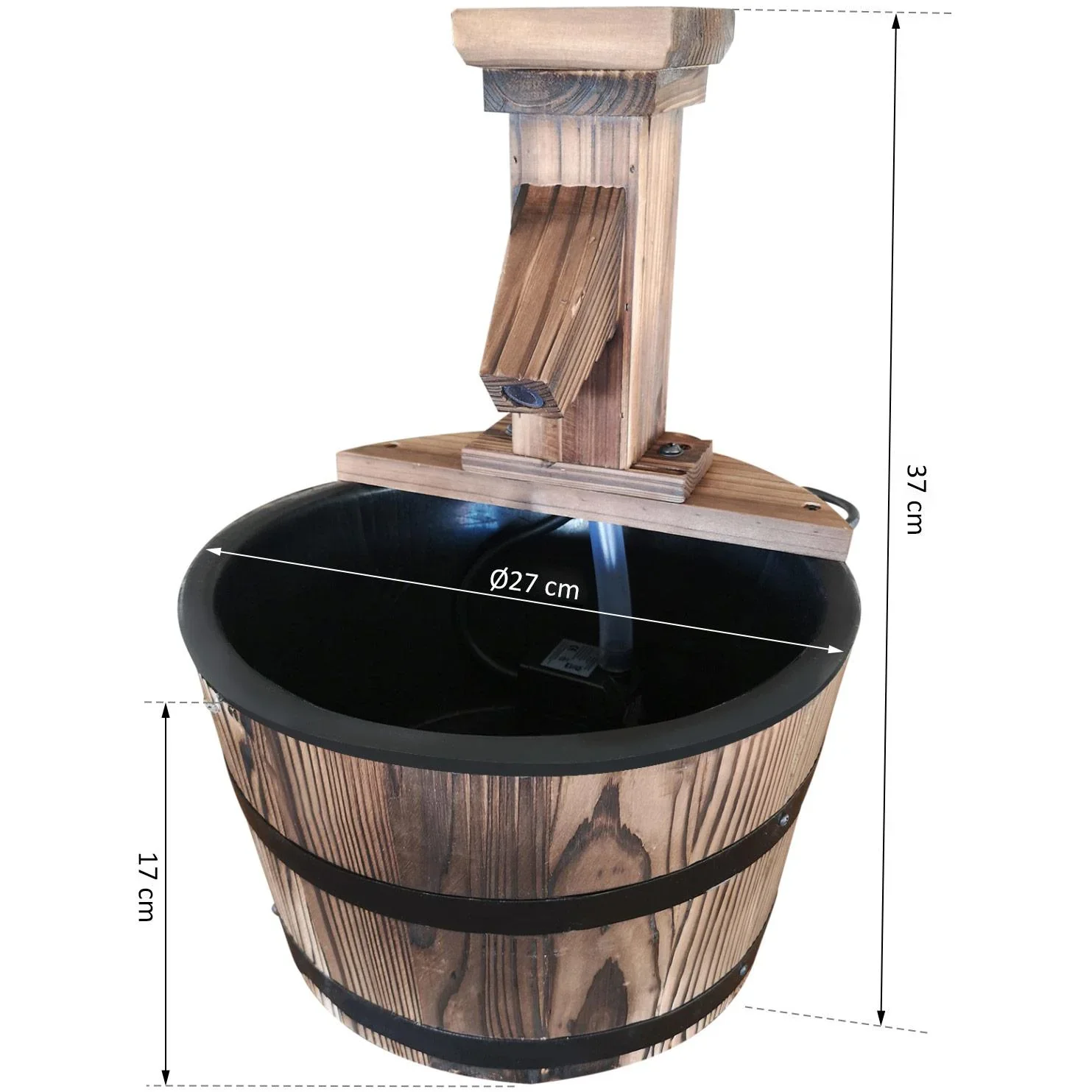 Gartenbrunnen Zierbrunnen Springbrunnen Fassbrunnen Wasserfall Holzfass Dunkelbraun ?27 x 37 cm - 3