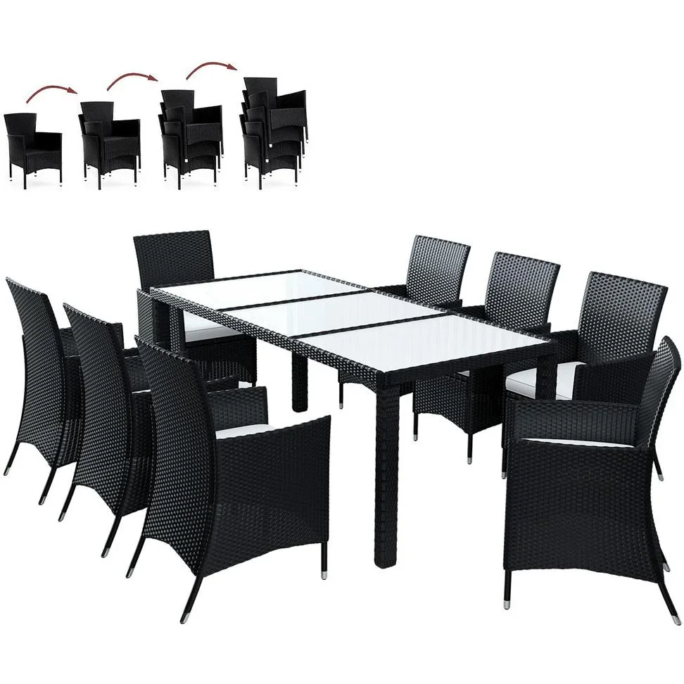 Polyrattan Sitze 17 Stück schwarz stapelbar - 1