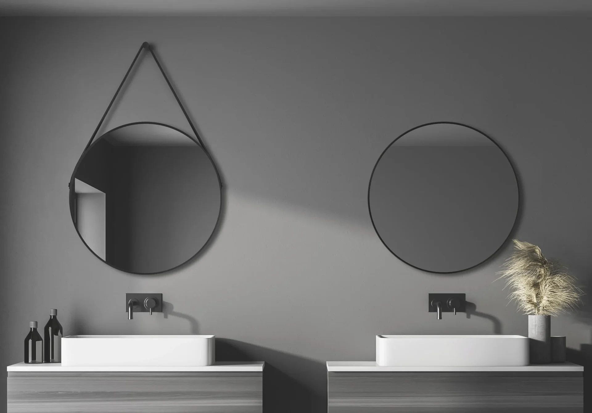 Dekorativer runder Wandspiegel in schwarz matt Ø 80 cm - hochwertiger robuster Aluminiumrahmen - 5