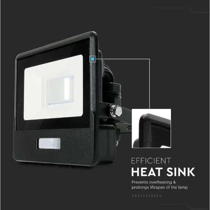 VT-118S LED-Flutlicht mit Sensor - 10 W - 735 Lm - 3000K - Schwarz - 3