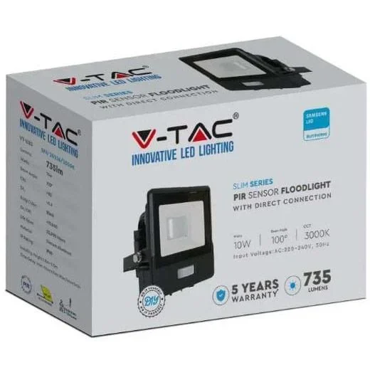 VT-118S LED-Flutlicht mit Sensor - 10 W - 735 Lm - 3000K - Schwarz - 5