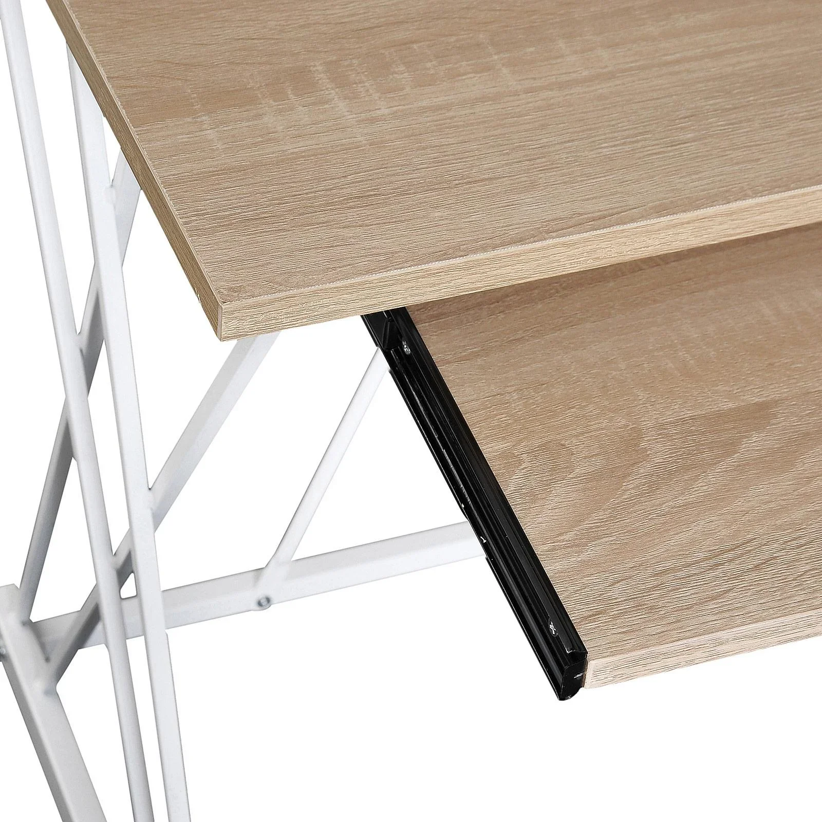 Computertisch PC-Tisch Arbeitstisch mit Tastaturauszug Schublade Eiche+Weiß 110 x 55 x 76 cm - 1