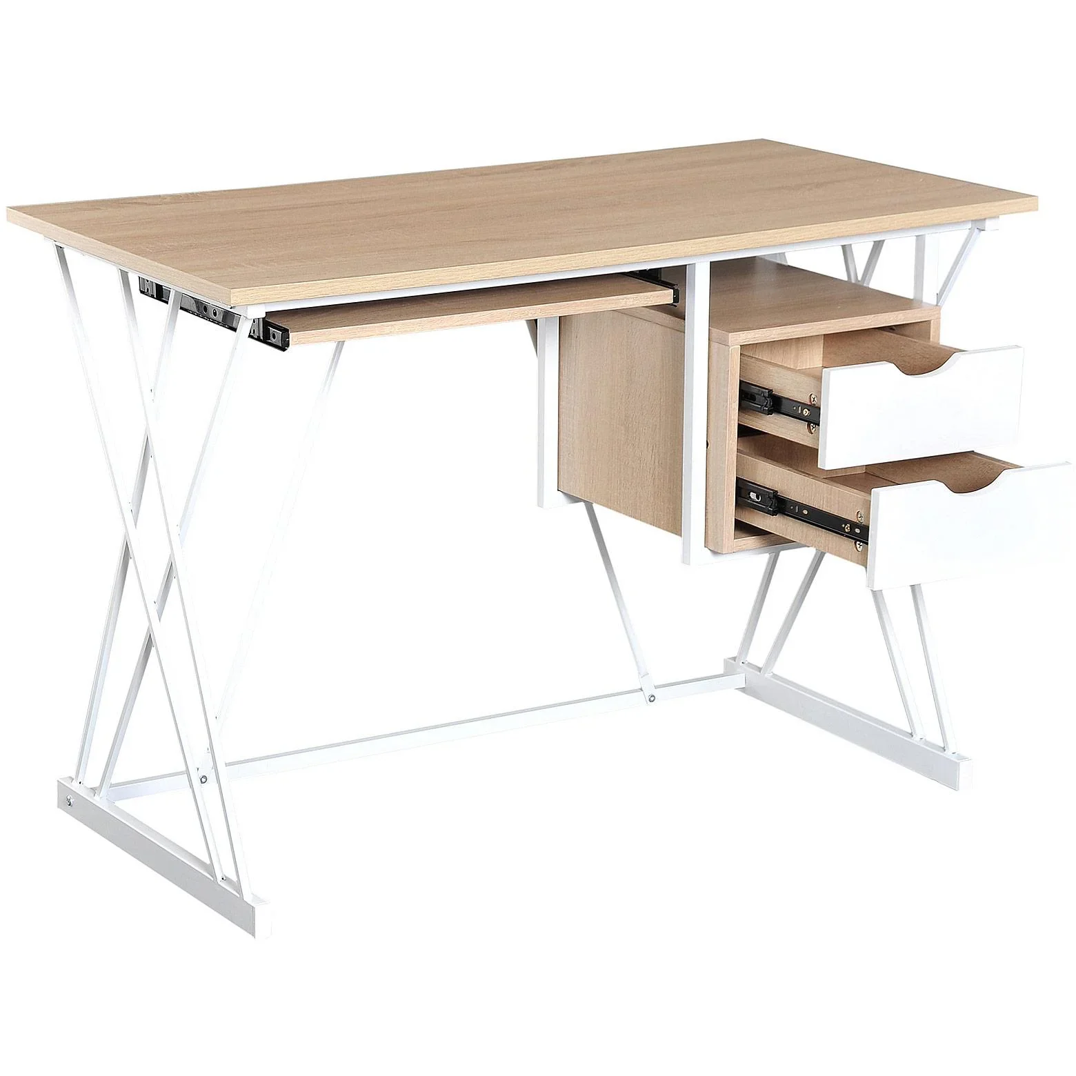 Computertisch PC-Tisch Arbeitstisch mit Tastaturauszug Schublade Eiche+Weiß 110 x 55 x 76 cm - 4