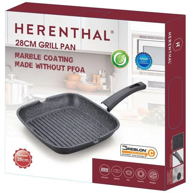 Herenthal 28cm Grillpfanne - Marmorbeschichtung - Schwarz - 0
