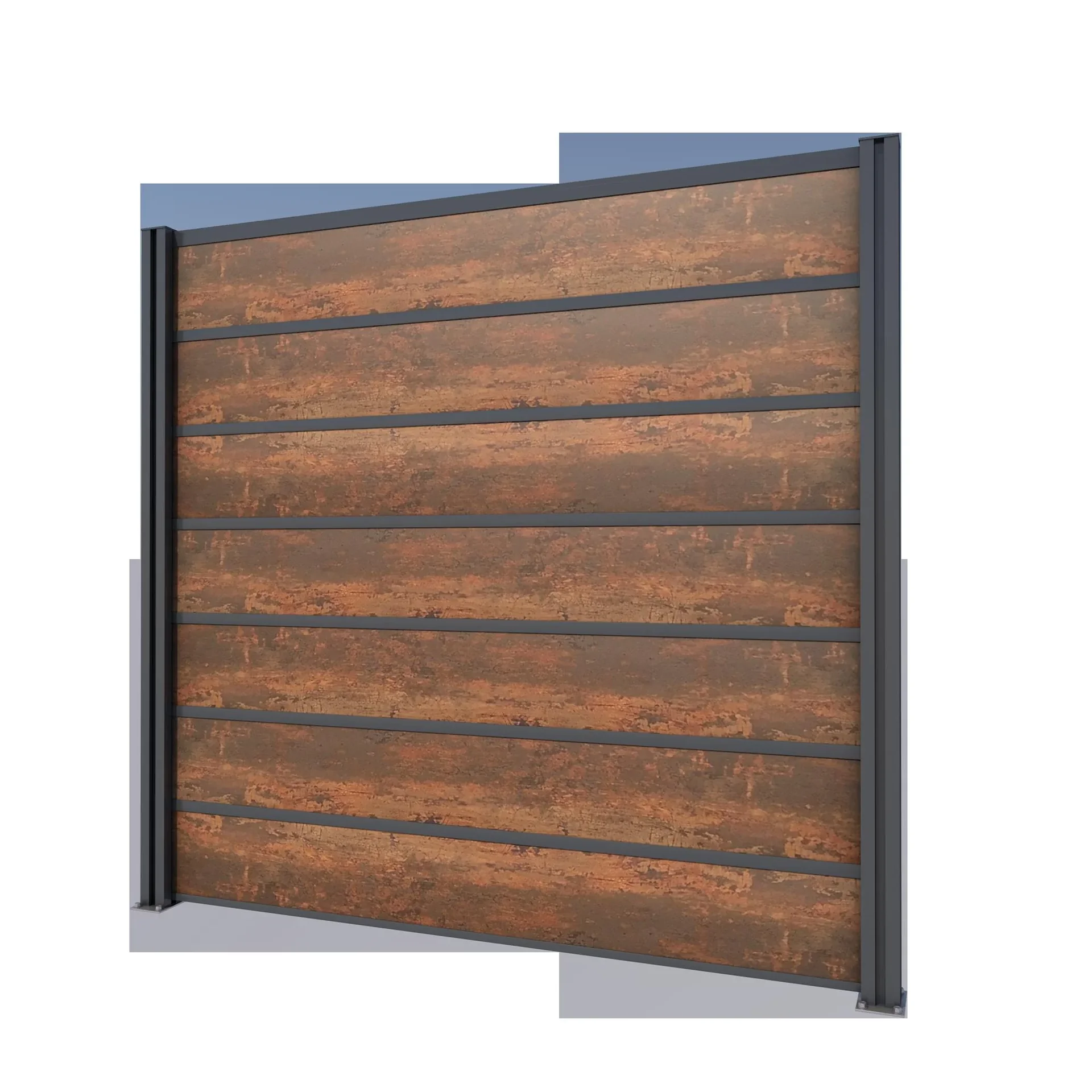 Sichtschutz Grundelement, anthrazit, 2,02 x 1,86 m, Schichtstoffplatten Rostoptik - 0