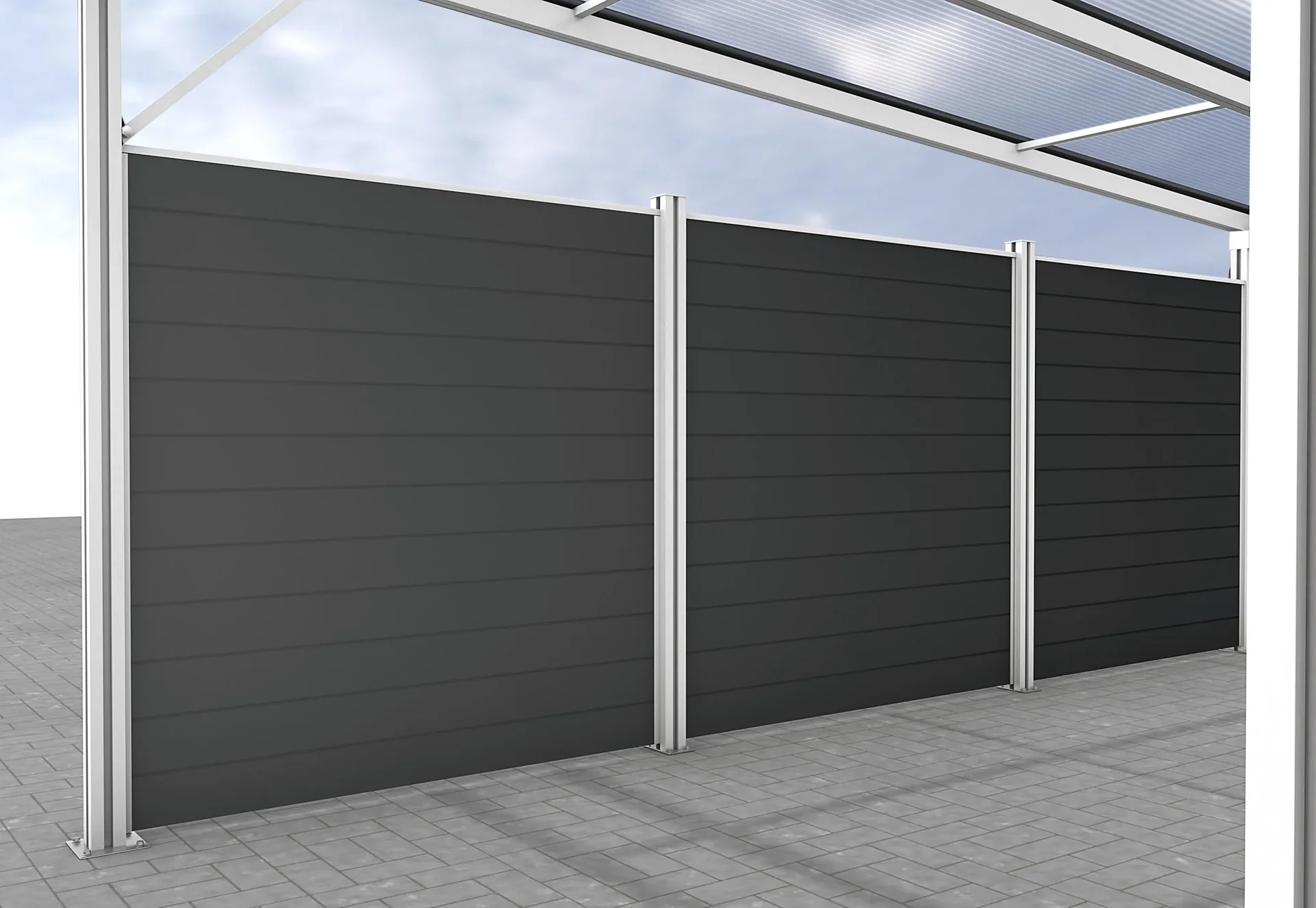 Seitenwand für Carports, weiß, 5,82 x 1,86 m, WPC Dielen dunkelgrau - 2