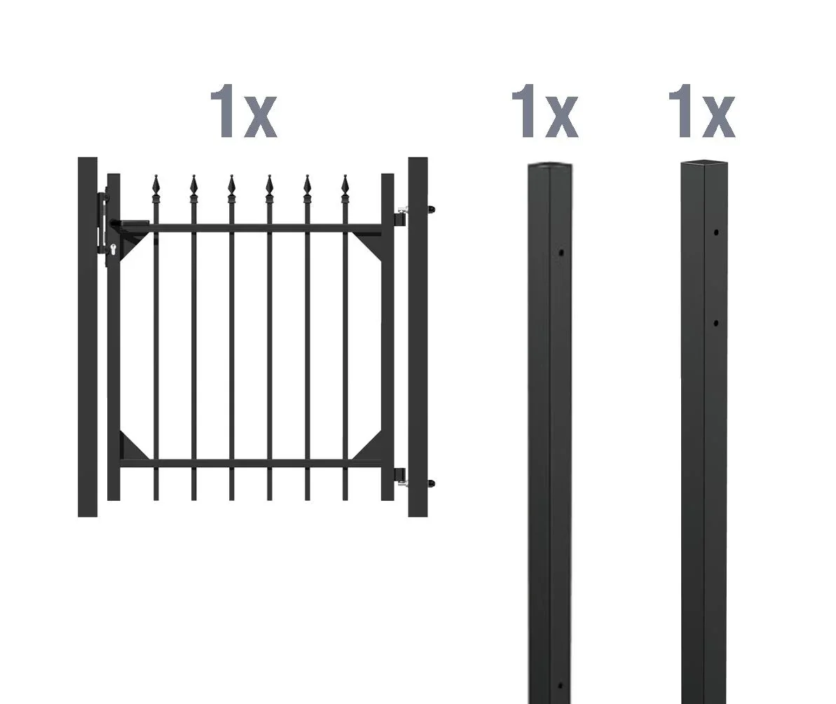 Einzeltorset Chaussee, zum Einbetonieren, matt-schwarz, Höhe 120 cm, Breite 1 m - 0