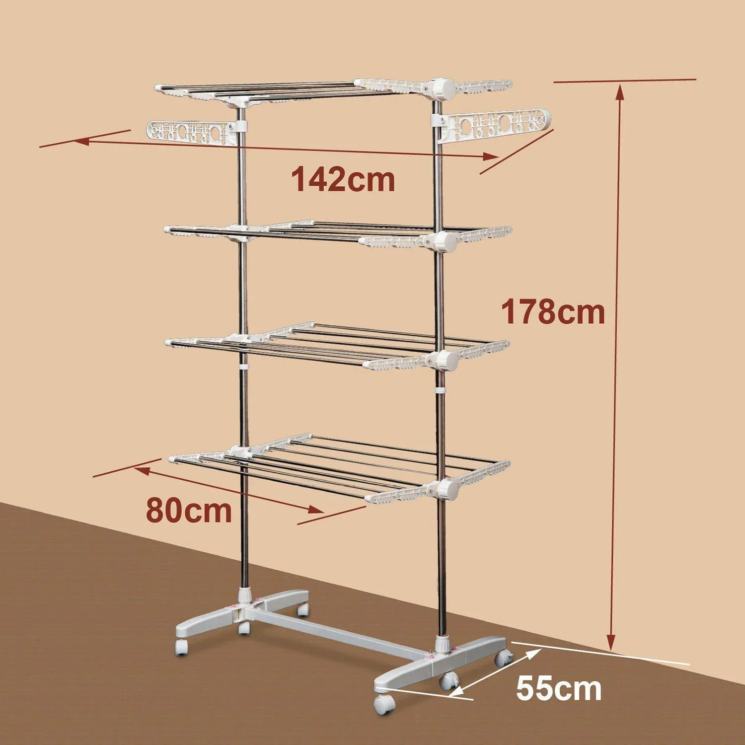 Mobiler Wäscheständer Wäscheturm mit 4 Ebenen klappbar - 2