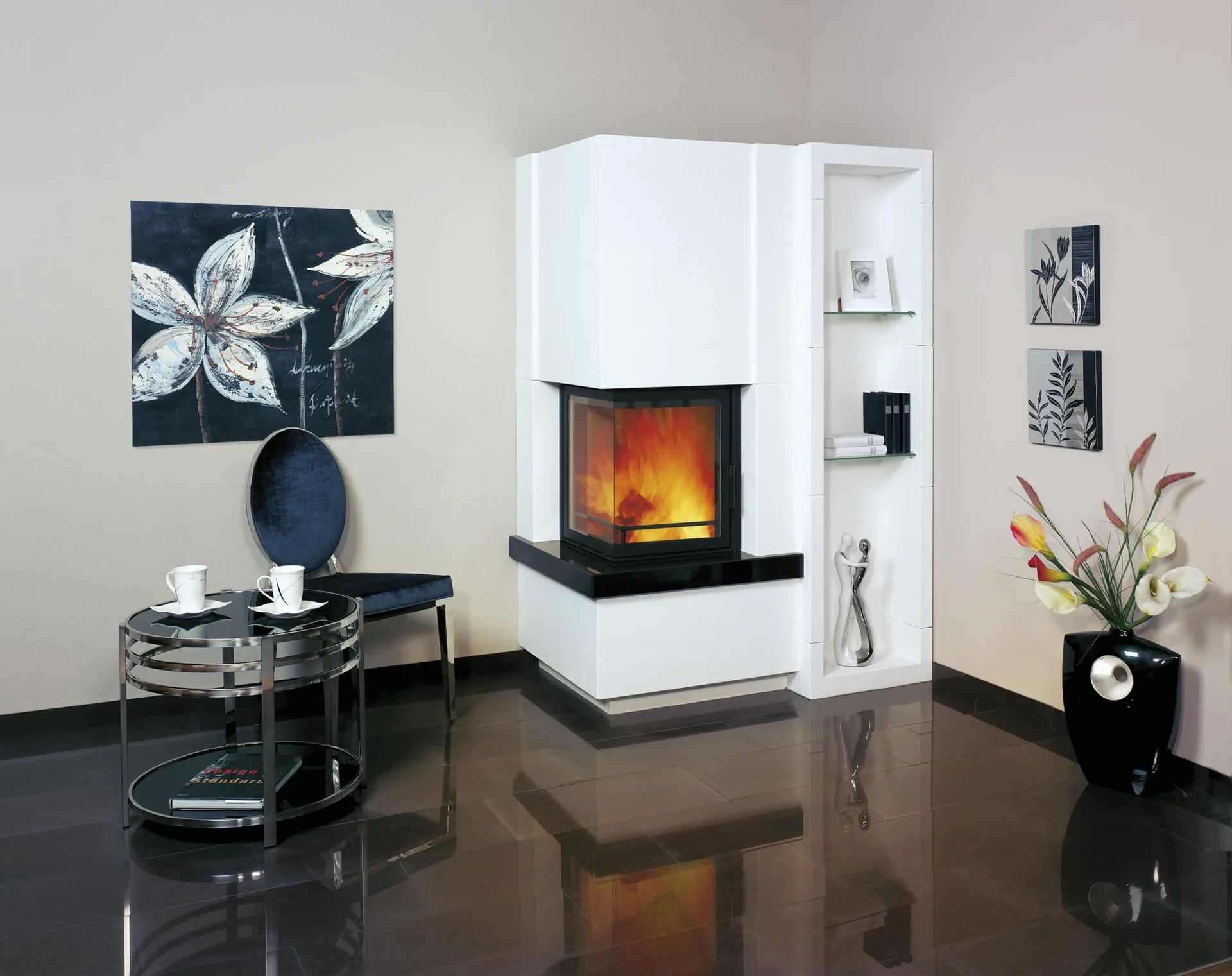 Kaminbausatz Easy 500 Zeitbrand 8 kW mit Regalsims naturschwarz - 0