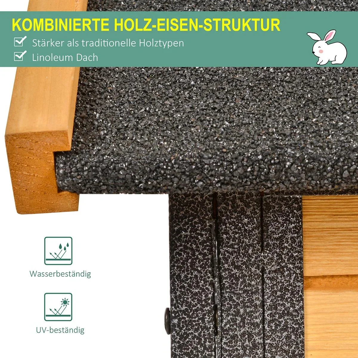 Kaninchenstall erhöhtes Haustier Haus mit Abschließbare Tür Outdoor Holz-Metall Hellgelb 122 x 63 x 92 cm - 0
