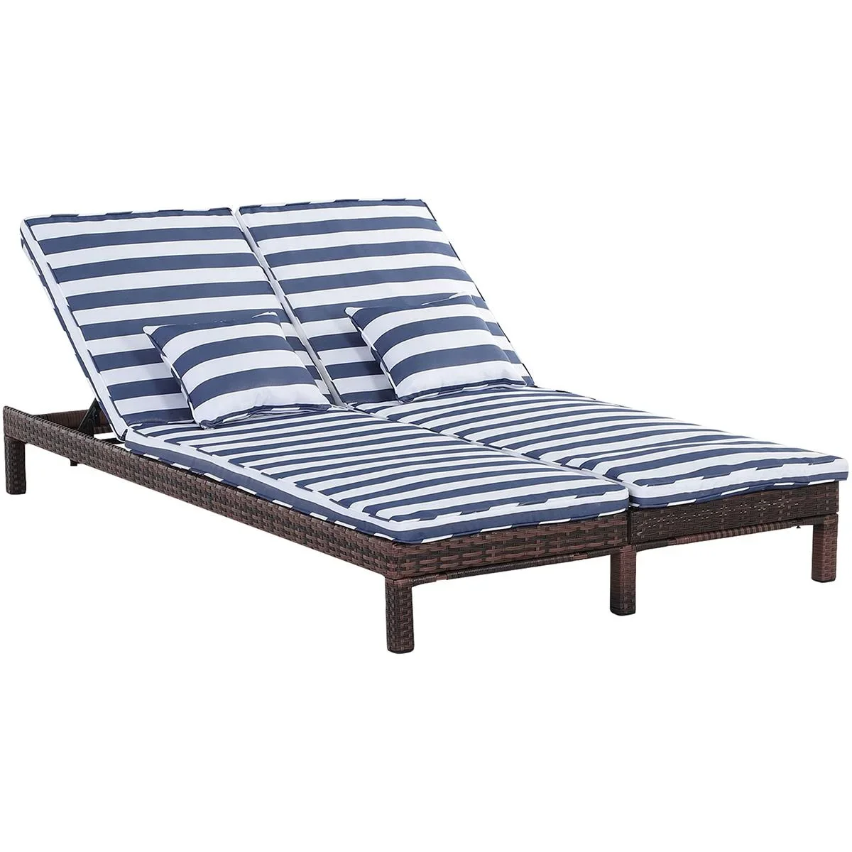 Gartenliege, Doppelliege, Relaxliege für 2 Personen, Luxus Lounge, 5-stufige Rückenlehne, Metall, PE Rattan, Blau, 195 x - 0