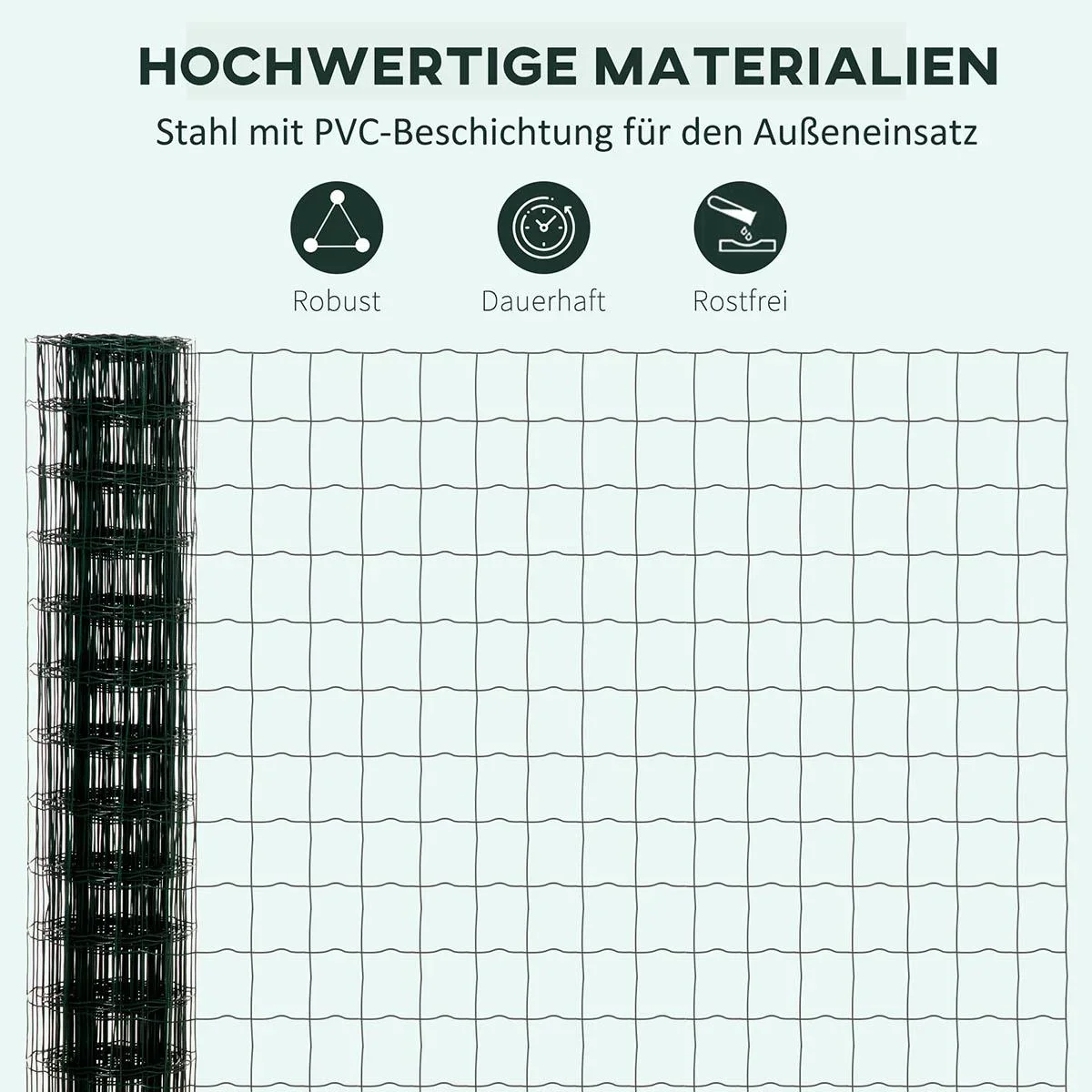 Gartenzaun 10 x 1,68 m Volierendraht Maschendraht Drahtzaun Drahtgitter Gartenzaun Rolle Masche stark Stahl Grün - 3