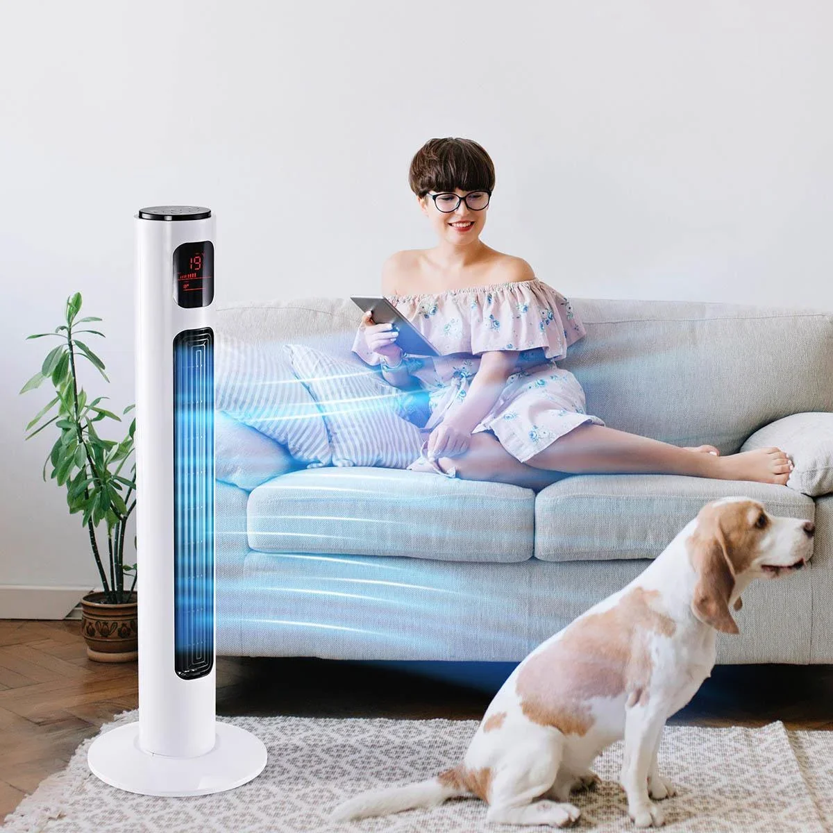 Turmventilator 70° oszillierender Standventilator 96 cm Säulenventilator 45 W 3 Modi ABS-Kunststoff Weiß+Schwarz - 4