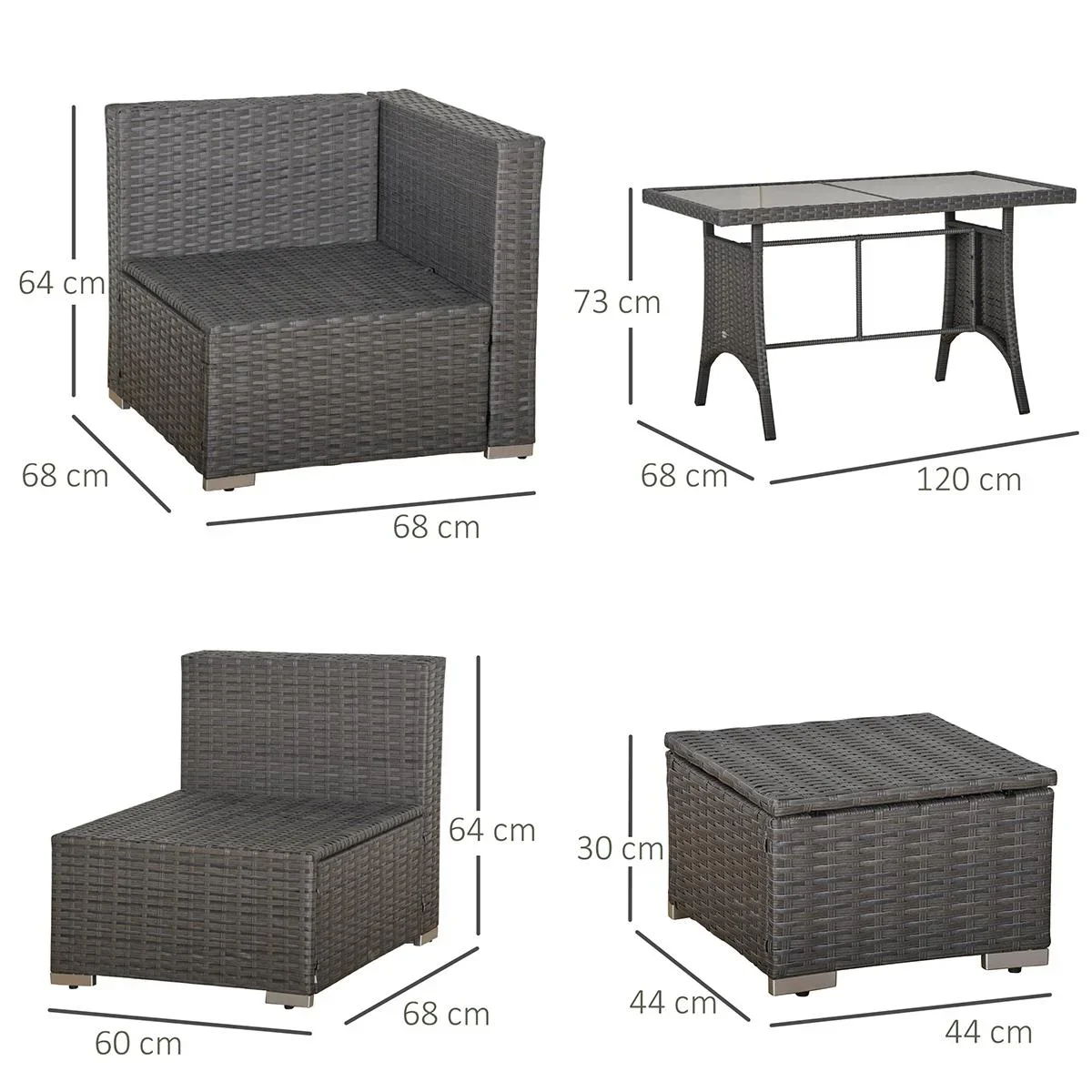 Polyrattan Sitzgarnitur 10 tlg. Sitzgruppe Gartenset Sofagarnitur Gartenmöbel Set Lounge Stahl Luxus Dunkelgrau - 1