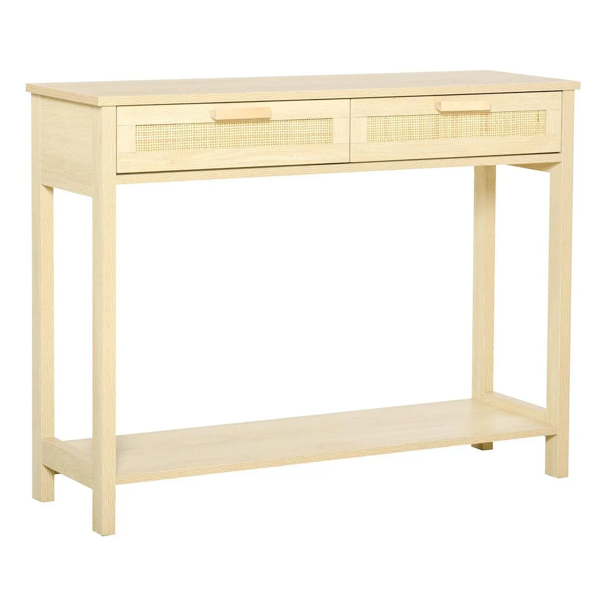 Konsolentisch Beistelltisch Rattan-Design mit 2 Schubladen Sideboard Eingang MDF Spanplatte 100 x 30 x 76 cm - 2