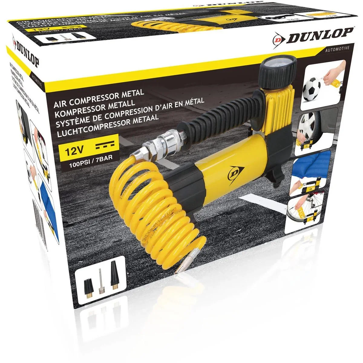 Mini-Kompressor - 12V - Inkl. 3 Adapter - über Zigarettenanzünder - 3