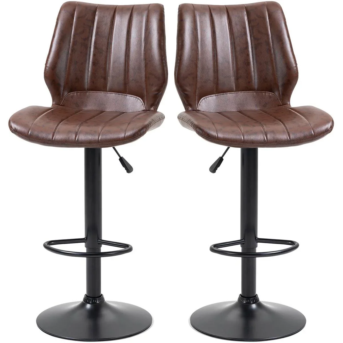 Barhocker 2er Set - mit Fußstütze und Rückenlehne - Braun - 45,5 x 52,5 x 97-117 cm - 1