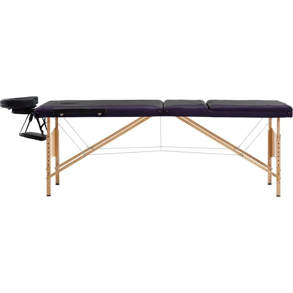 Klappbarer Massagetisch 3 Zonen Holz schwarz und lila - 4