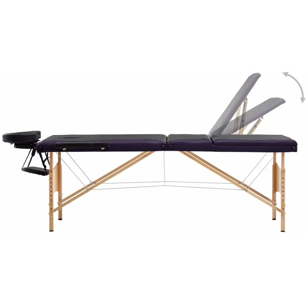 Klappbarer Massagetisch 3 Zonen Holz schwarz und lila - 6