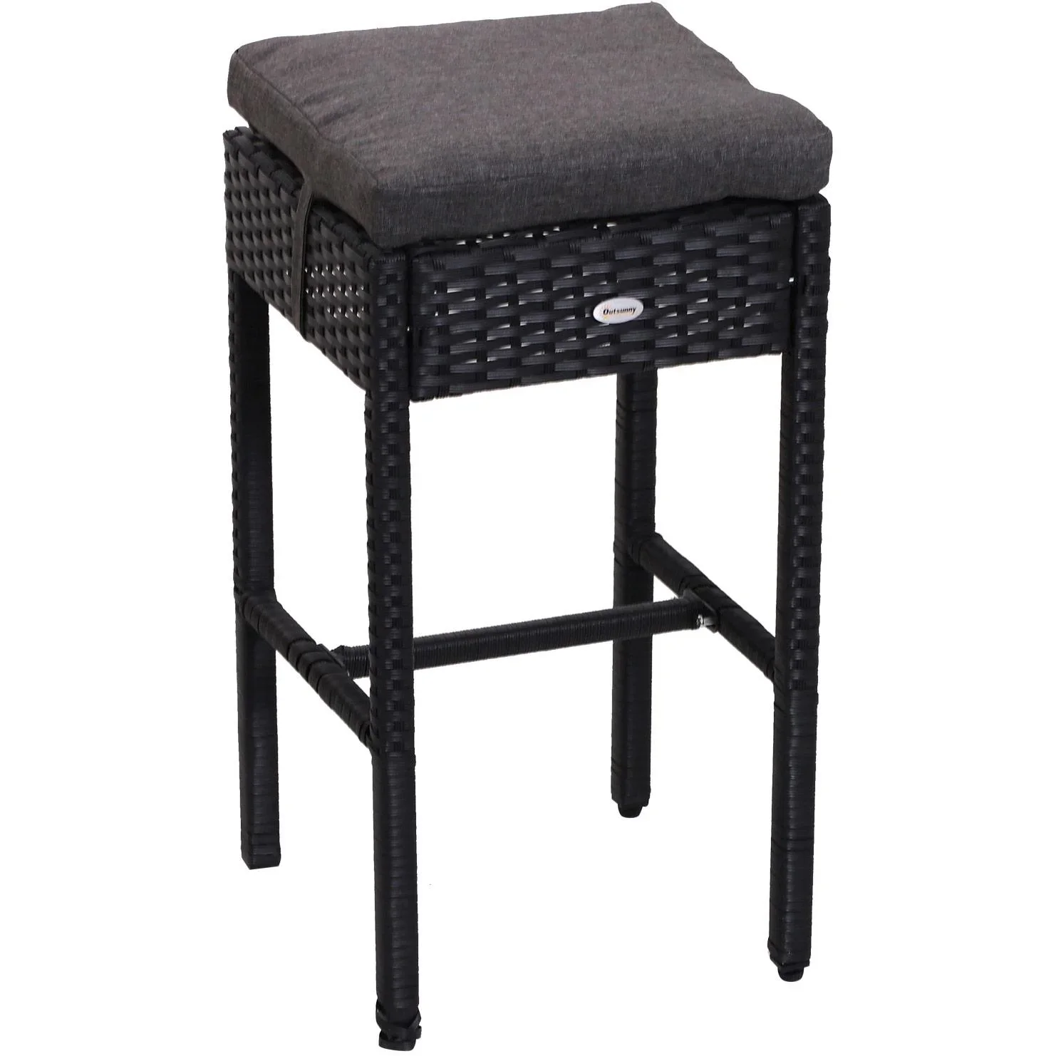 5-teilige Essgruppe Sitzgruppe Esstisch Bistrotisch Bartisch Gartentisch Metall + Polyrattan Schwarz mit 1 Tisch + 4 Hoc - 4