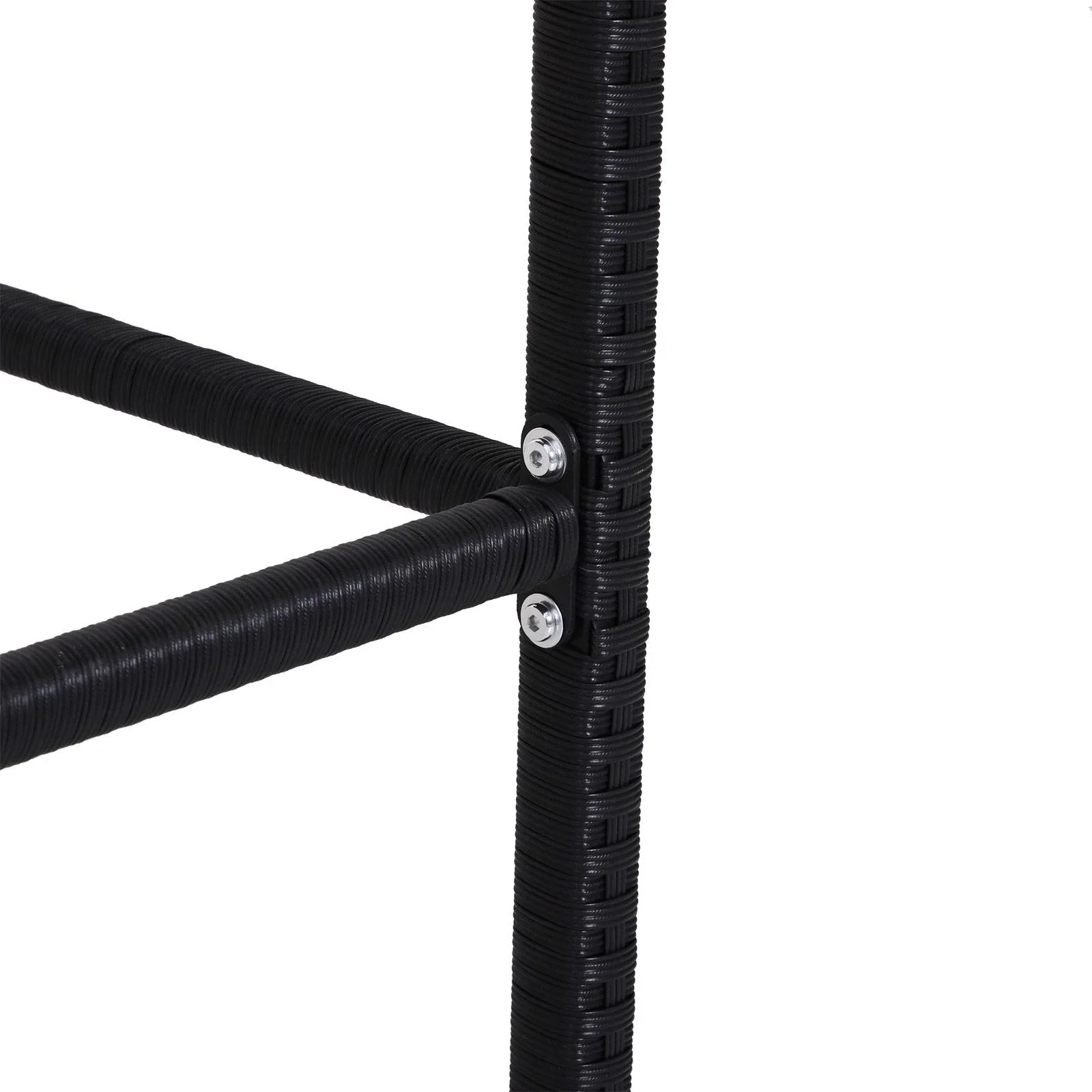 5-teilige Essgruppe Sitzgruppe Esstisch Bistrotisch Bartisch Gartentisch Metall + Polyrattan Schwarz mit 1 Tisch + 4 Hoc - 6