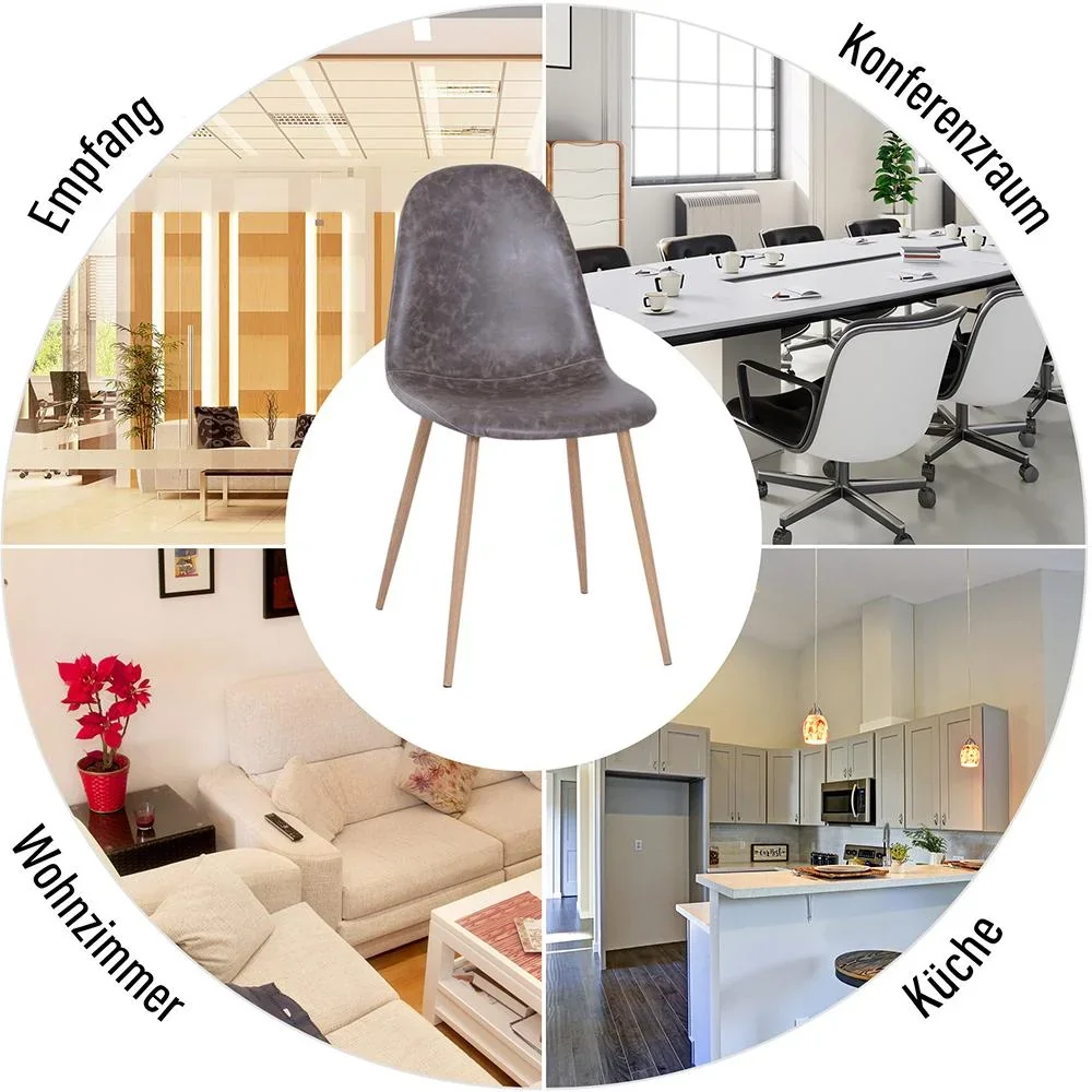 2er-Set Esszimmerstuhl Küchenstuhl mit Rückenlehne Kunstwildleder Sessel Metallbeine Grau - 1