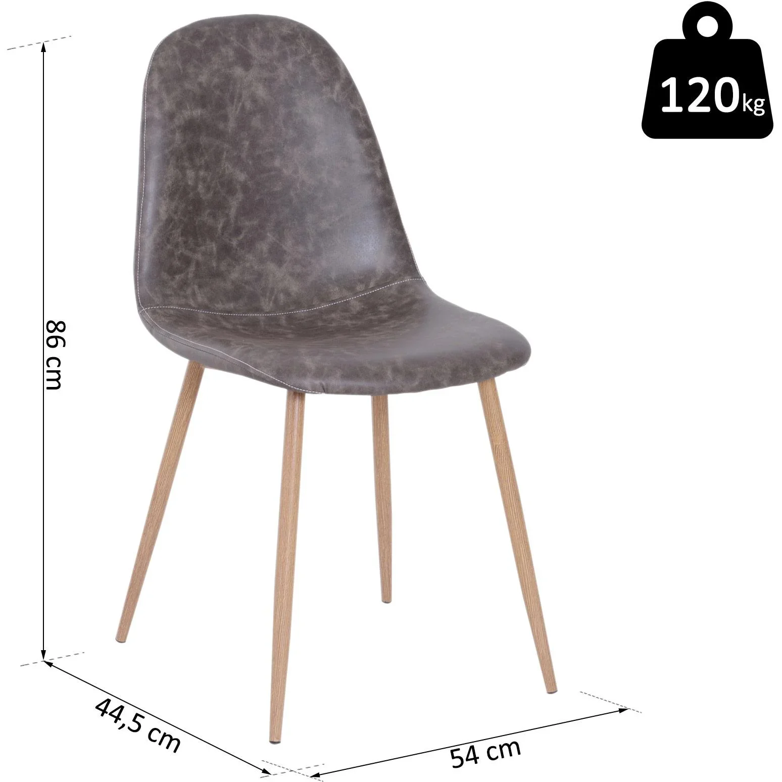 2er-Set Esszimmerstuhl Küchenstuhl mit Rückenlehne Kunstwildleder Sessel Metallbeine Grau - 2