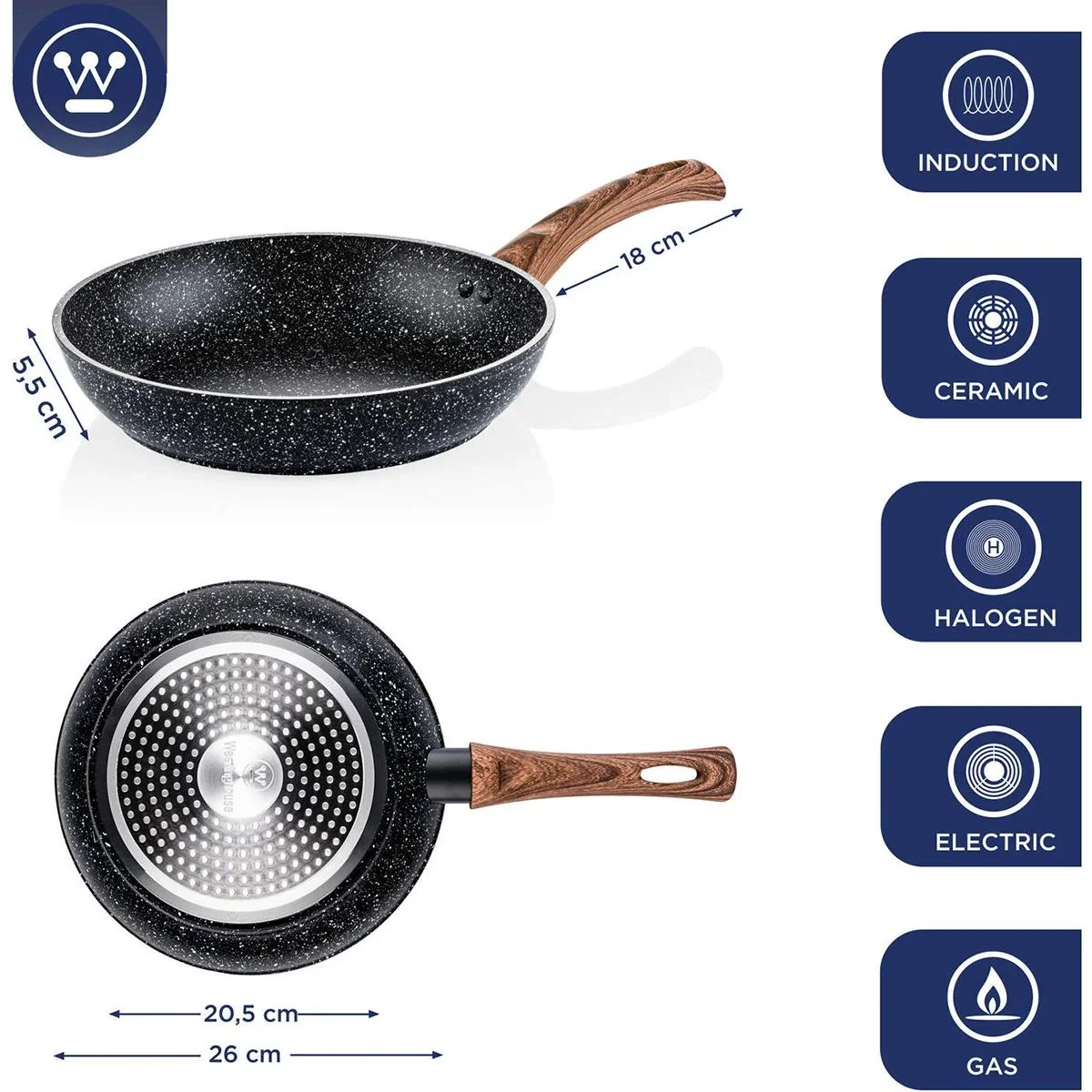 Schwarzer Marmor Holz Töpfe und Pfannen - Bratpfanne 26 cm + Kochpfanne 28 cm - Schwarz - 4