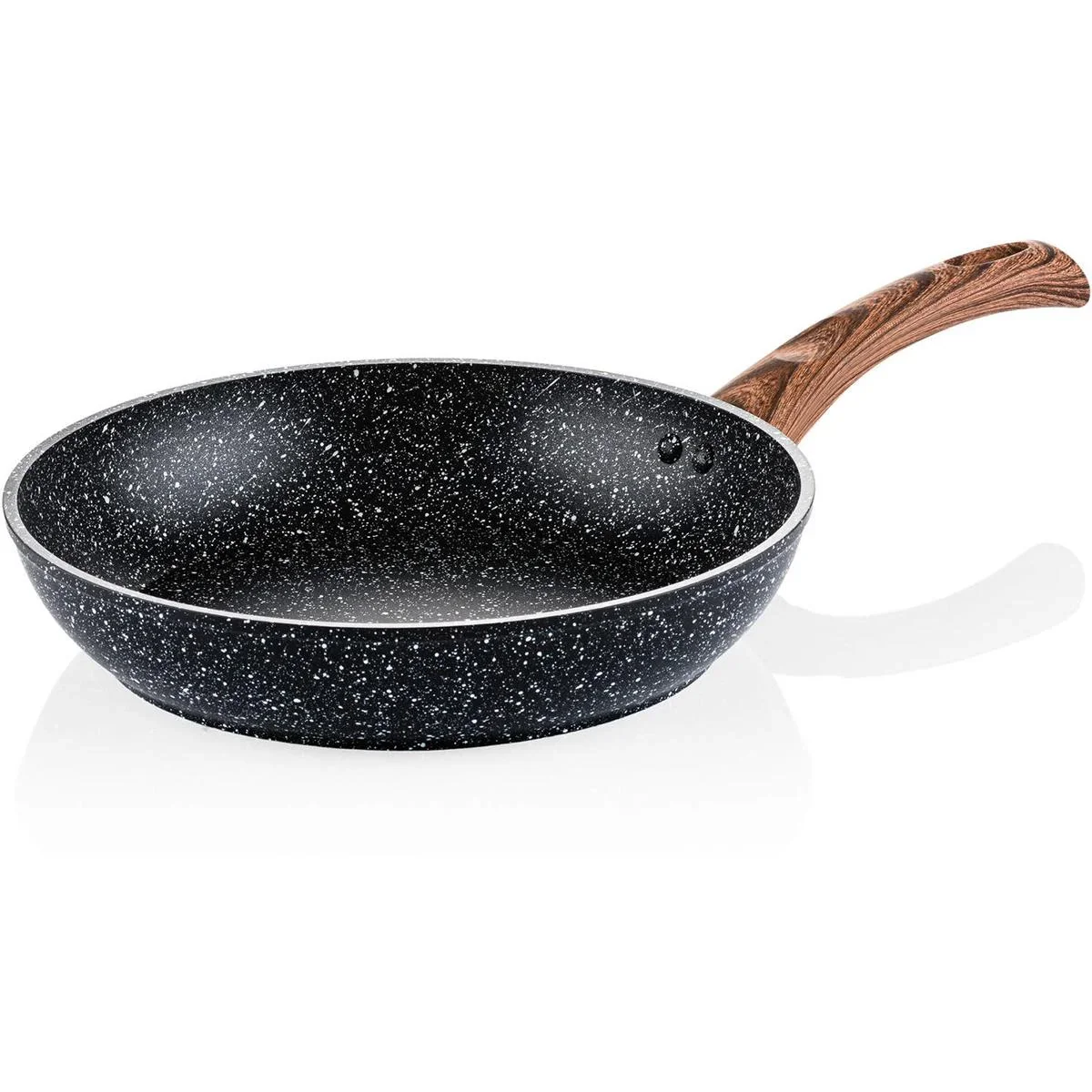 Schwarzer Marmor Holz Töpfe und Pfannen - Bratpfanne 26 cm + Kochpfanne 28 cm - Schwarz - 6