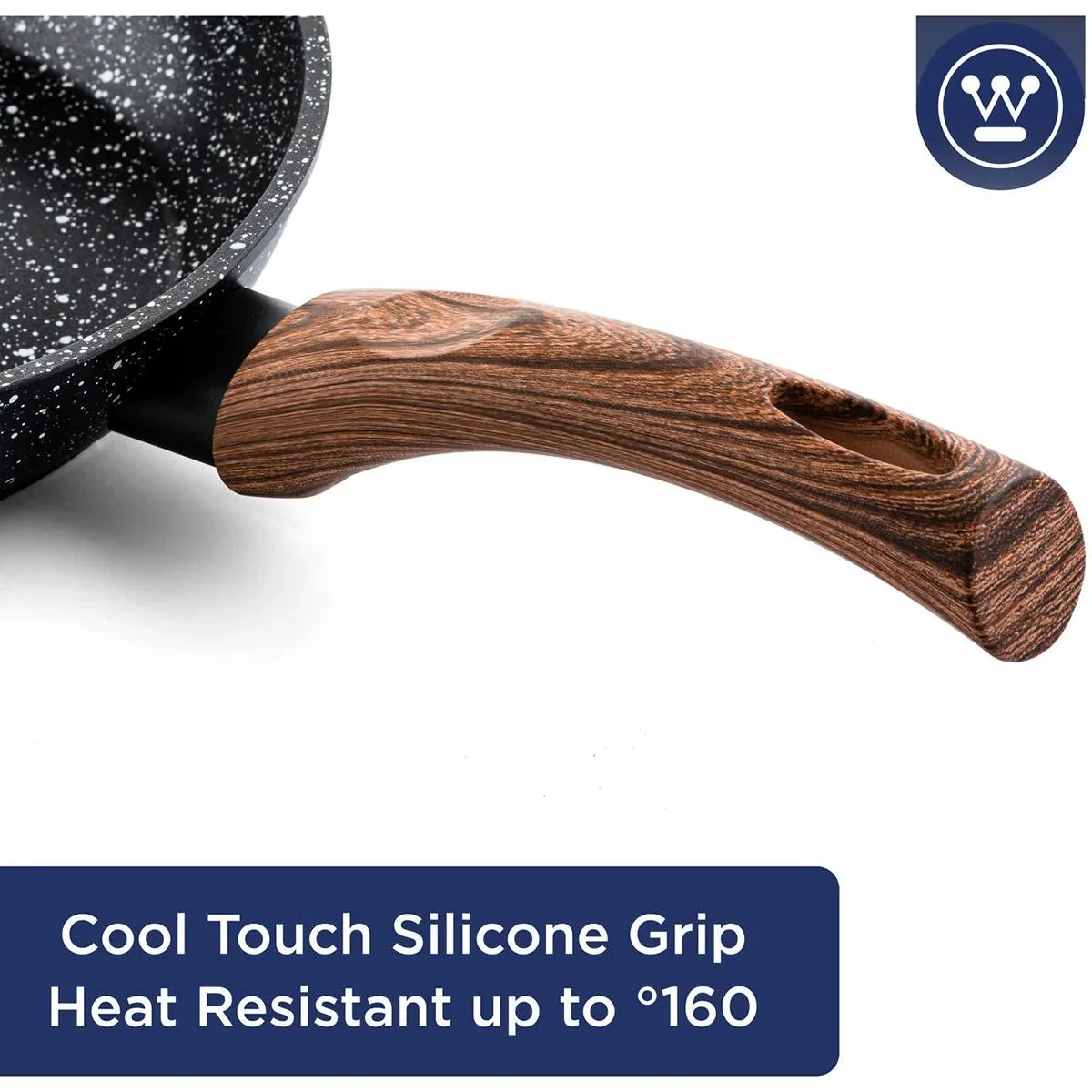 Schwarzer Marmor Holz Töpfe und Pfannen - Bratpfanne 26 cm + Kochpfanne 28 cm - Schwarz - 7