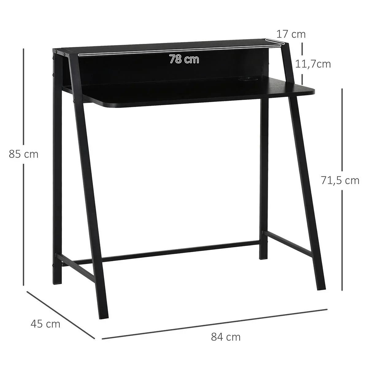 Schreibtisch Computertisch Bürotisch Arbeitstisch mit Ablagefach Kabeldurchlass Metall Schwarz 84 x 45 x 85 cm - 1
