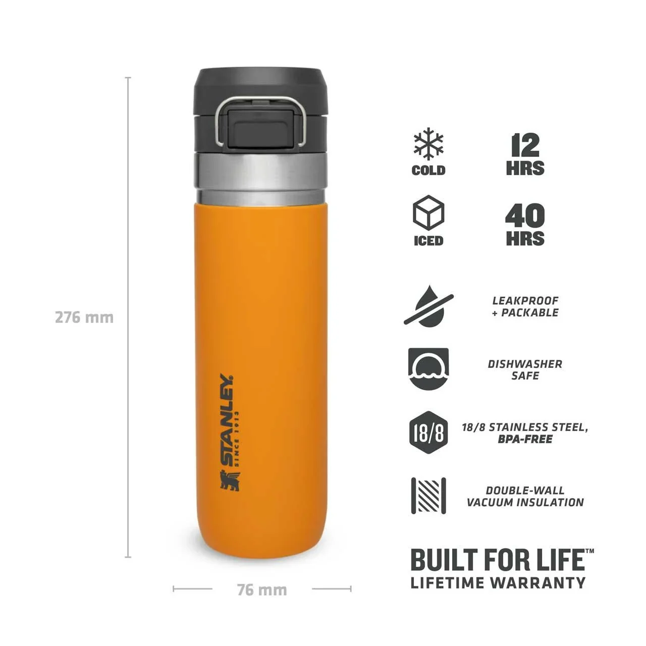 Quick Flip Water Bottle 0,7 l, Saffron, Vakuumisolierung, Sicherheitsverschluss - 1