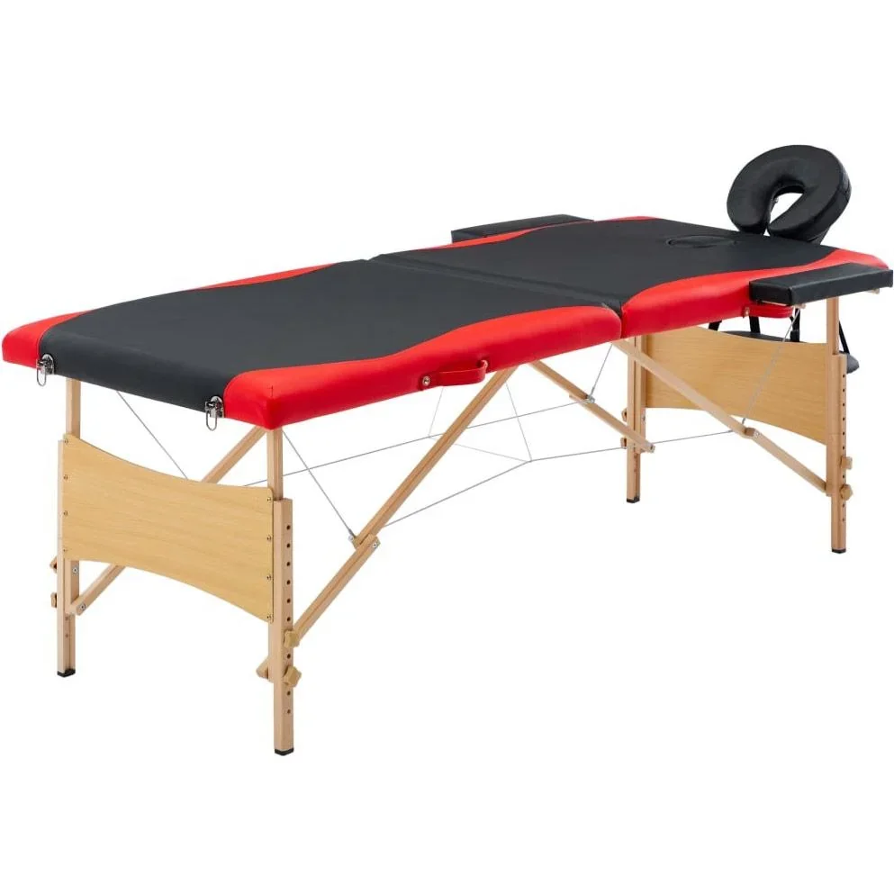 Klappbarer Massagetisch 2 Zonen Holz schwarz und rot - 0